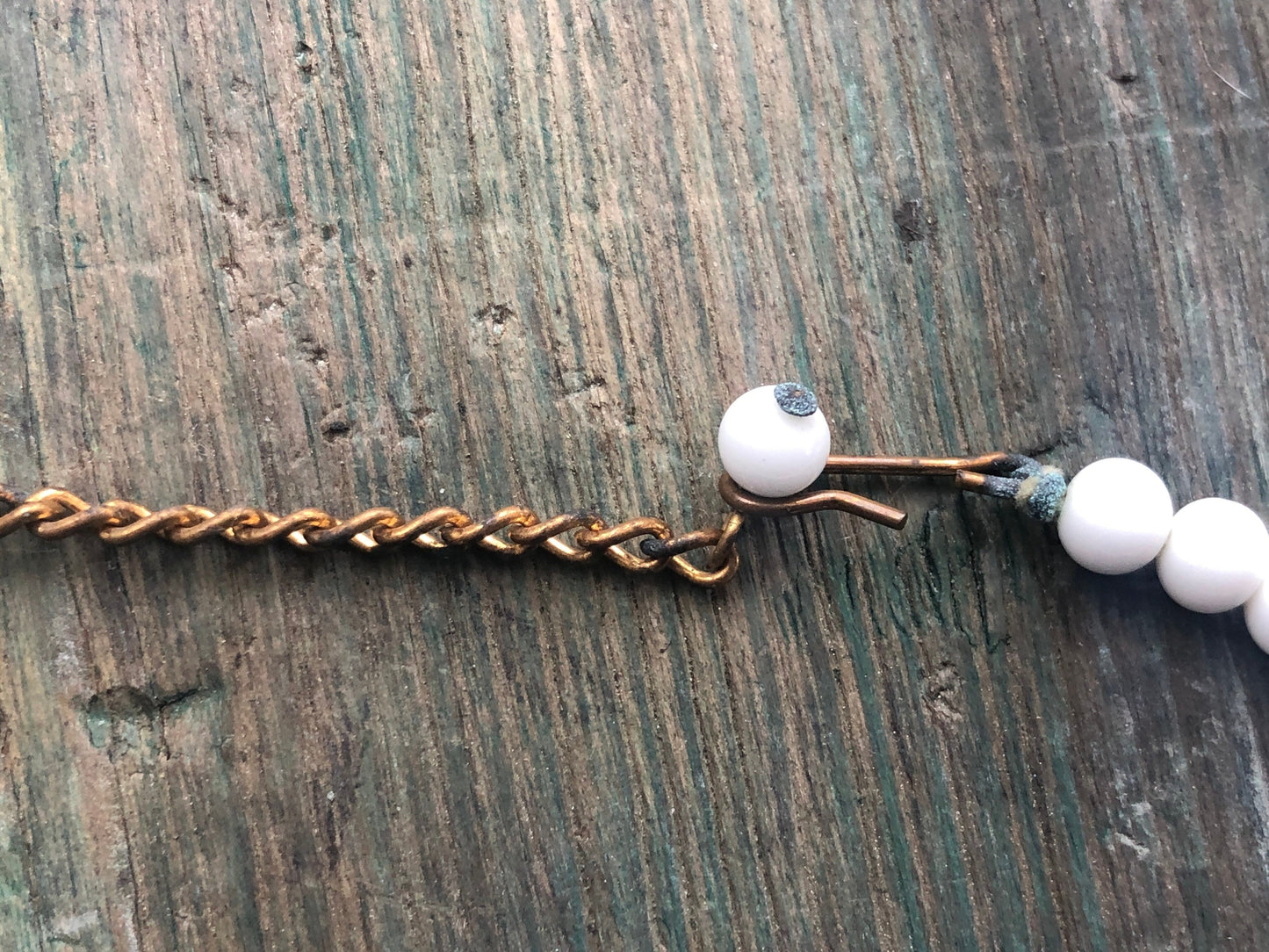 Unique Vintage Glass White & Orange Bead West German Necklace