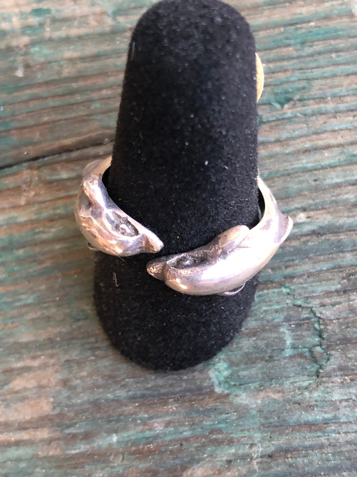 Vintage Sterling Silver Double Dolphin Open Bypass Ring