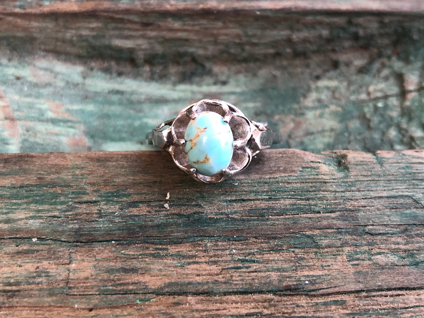 Vintage Sterling Silver & Turquoise Czech Hubbell Art Glass Signed Ring