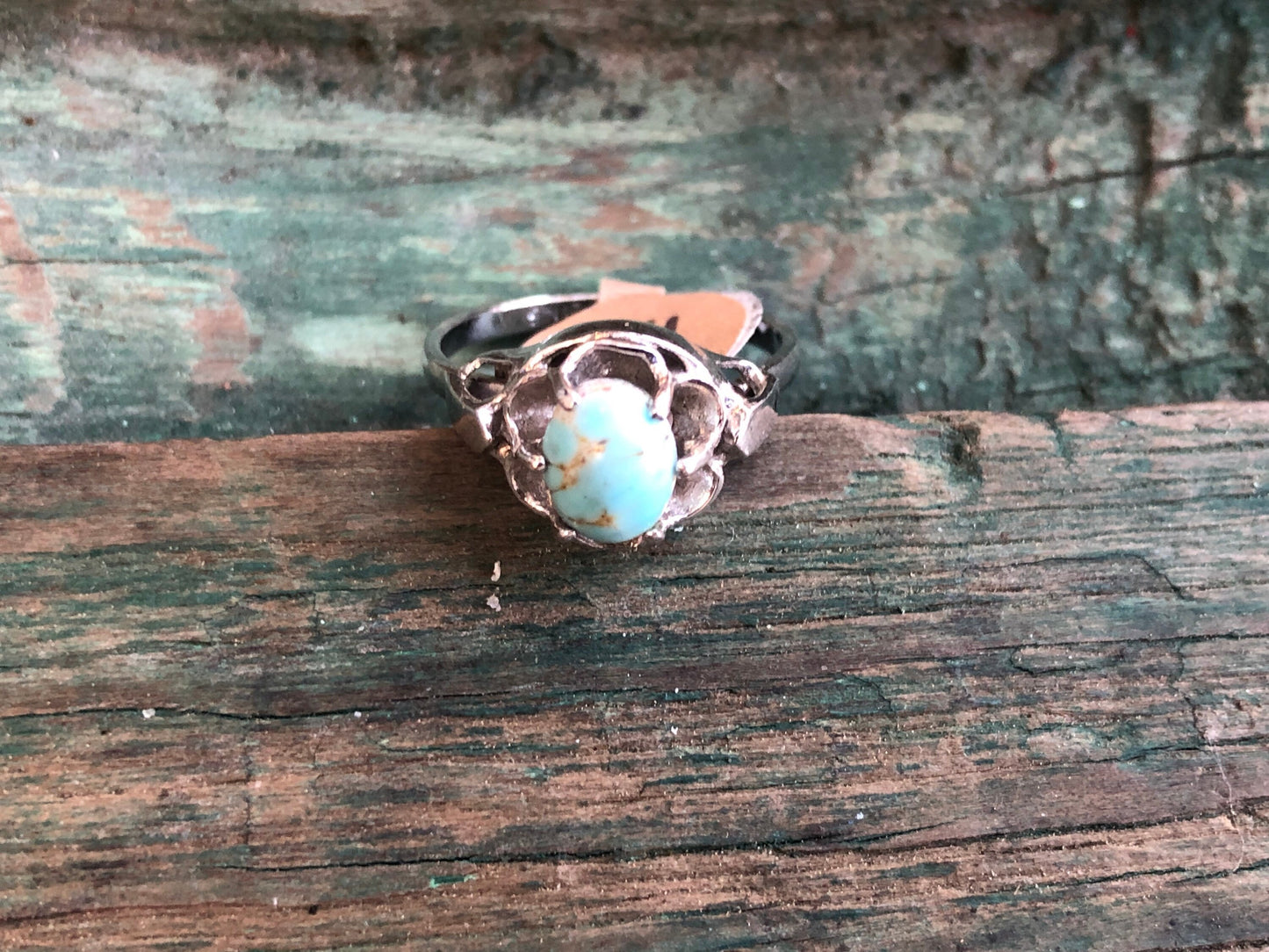 Vintage Sterling Silver & Turquoise Czech Hubbell Art Glass Signed Ring
