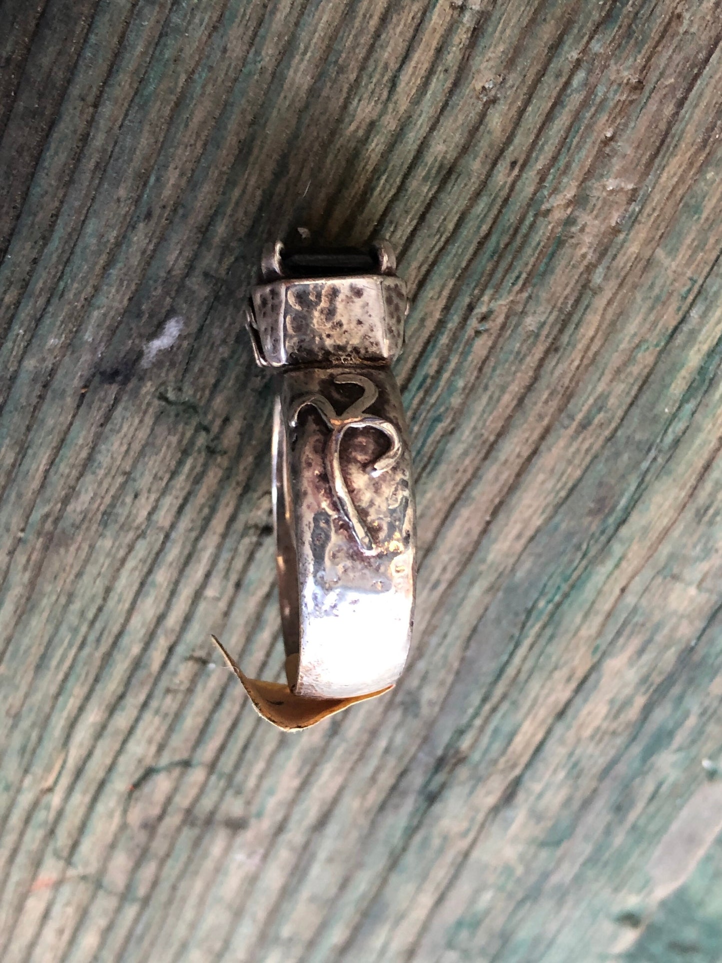 Vintage Red Garnet Chunky Hammered Unique Sterling Silver Ring