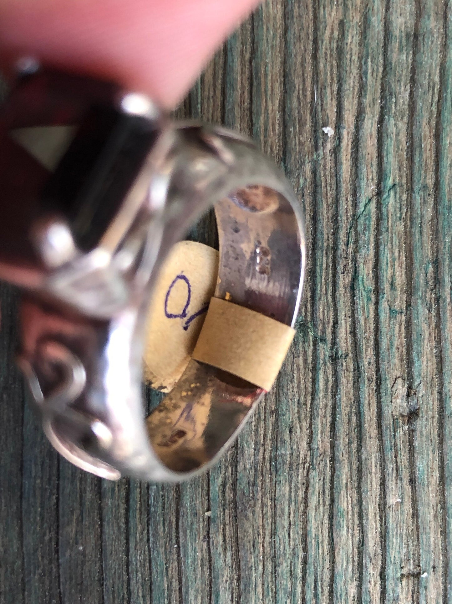 Vintage Red Garnet Chunky Hammered Unique Sterling Silver Ring