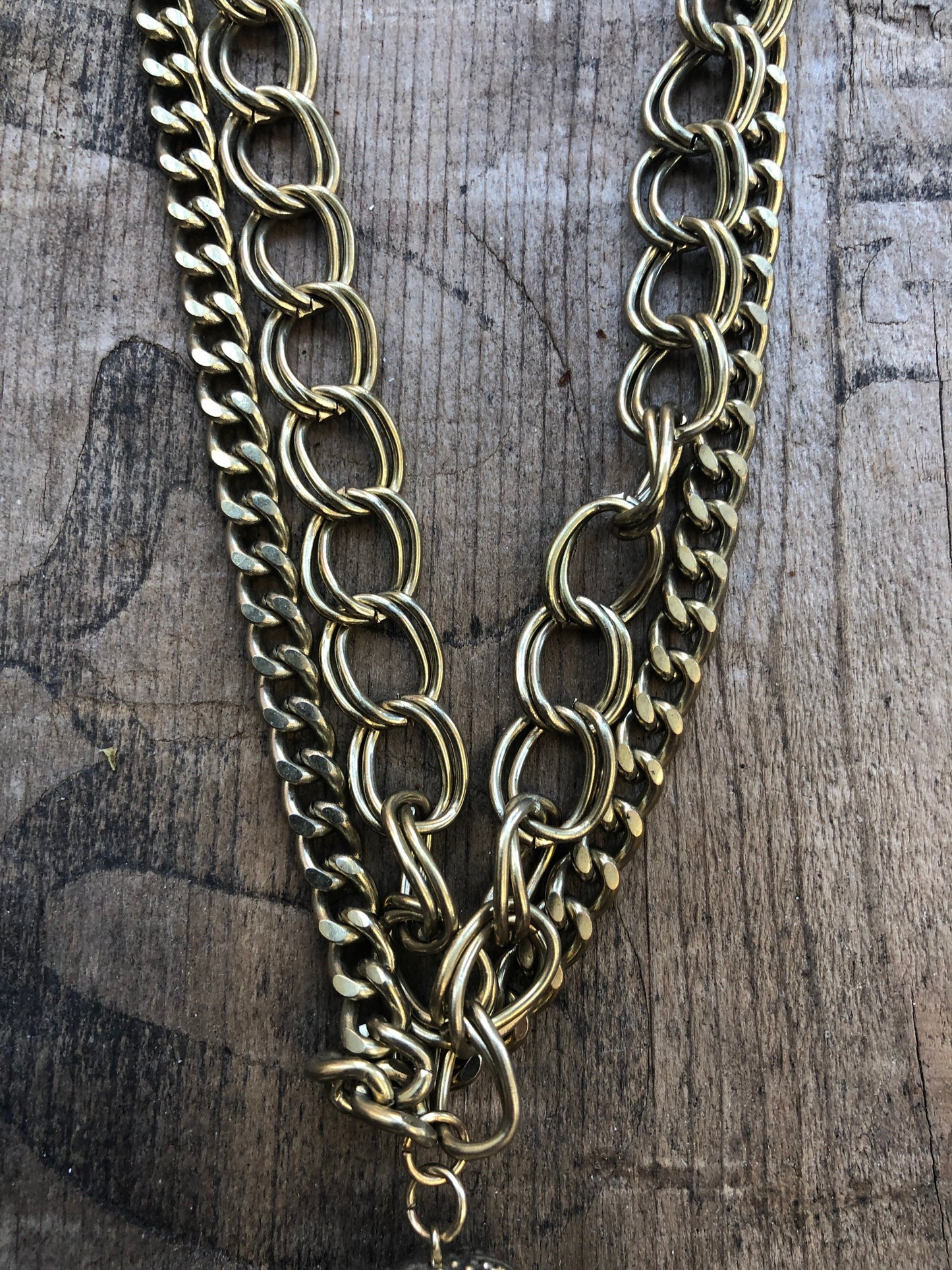 Vintage 1960 Gold Brass Multi Chain & Ball Tassel Necklace