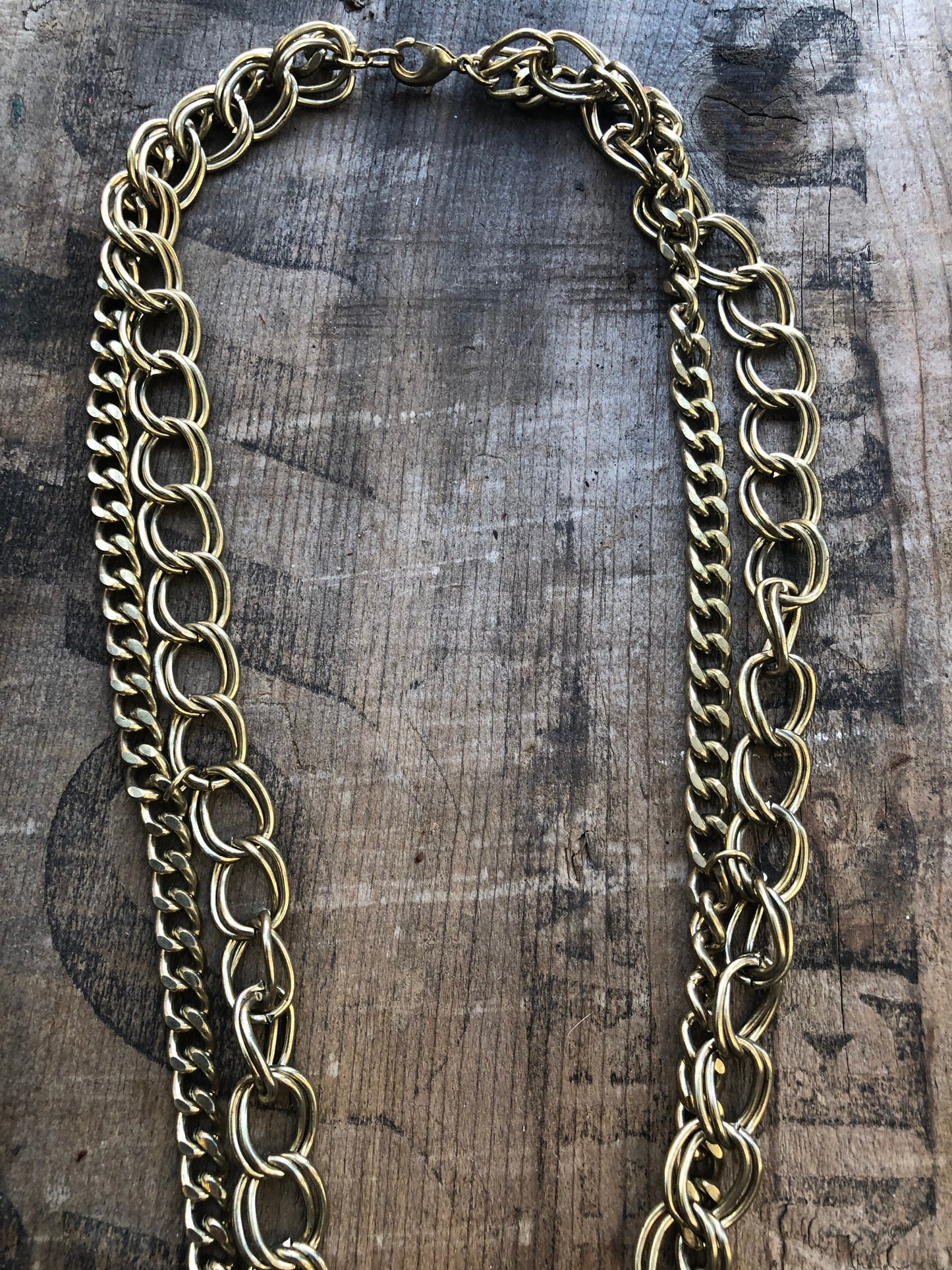 Vintage 1960 Gold Brass Multi Chain & Ball Tassel Necklace