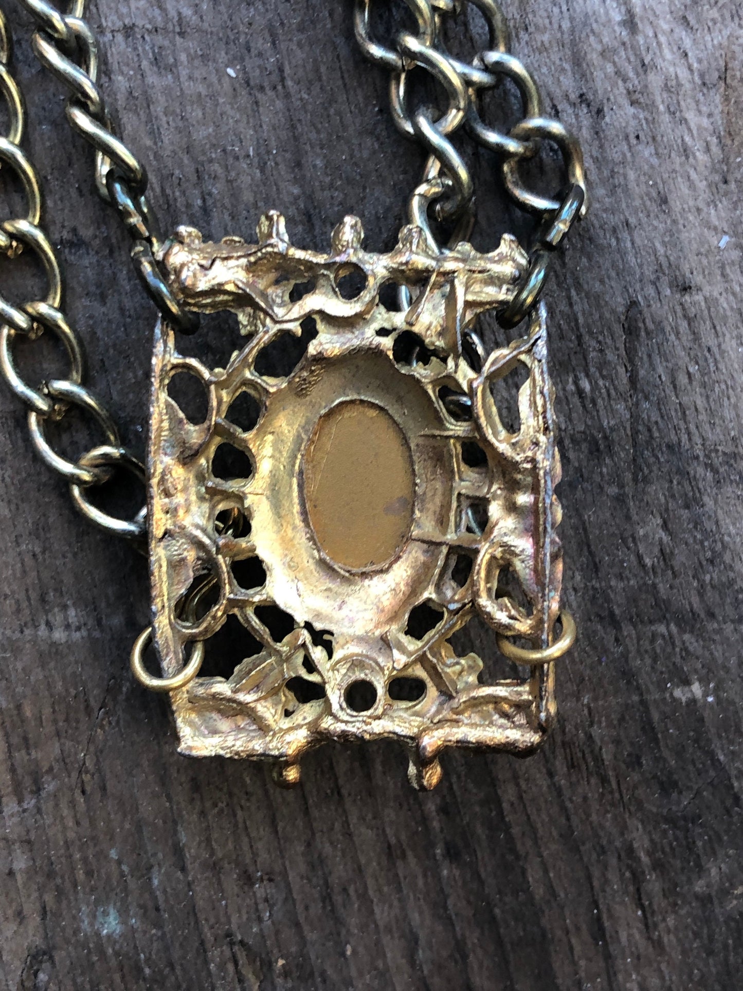 Vintage Gold Multi Chain & Glass Moonstone Bib Necklace