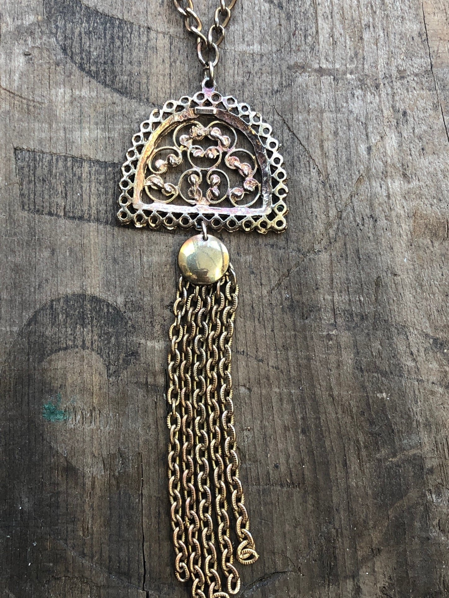 Vintage Gold Ornate Tassel Necklace