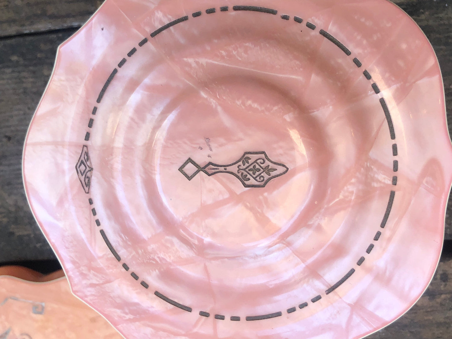 Vintage DuPont Pink Marbleized Vanity Set Mirror & Glass Jar