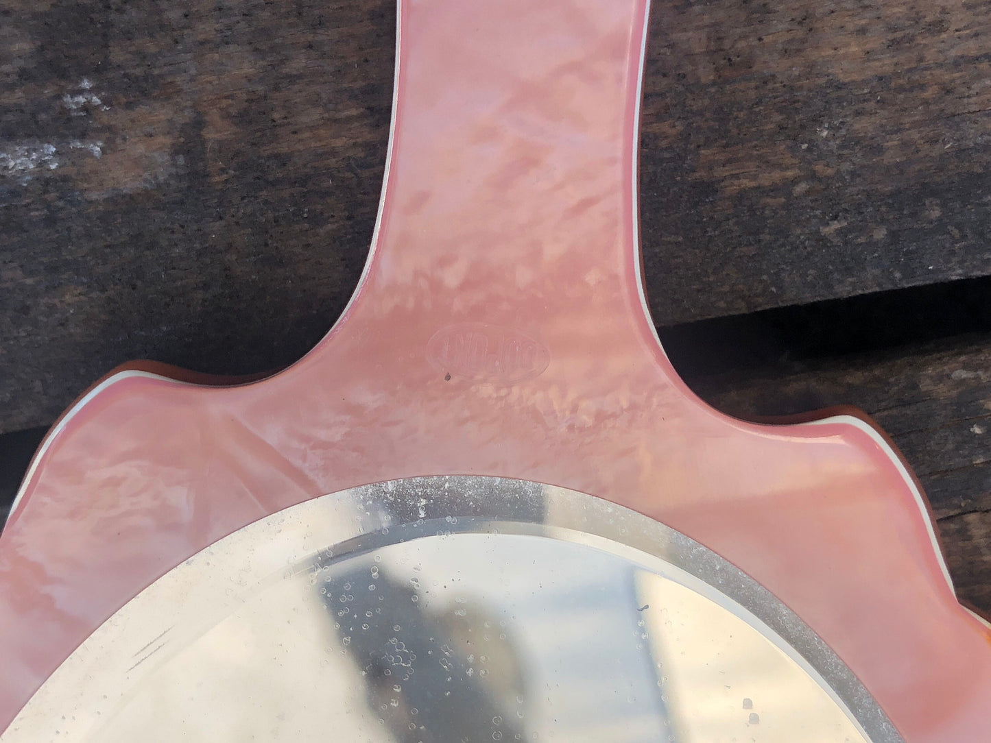 Vintage DuPont Pink Marbleized Vanity Set Mirror & Glass Jar