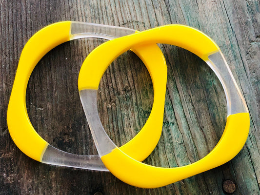 Vintage Bright Yellow & Clear Lucite Geometric Plastic Bangles Set
