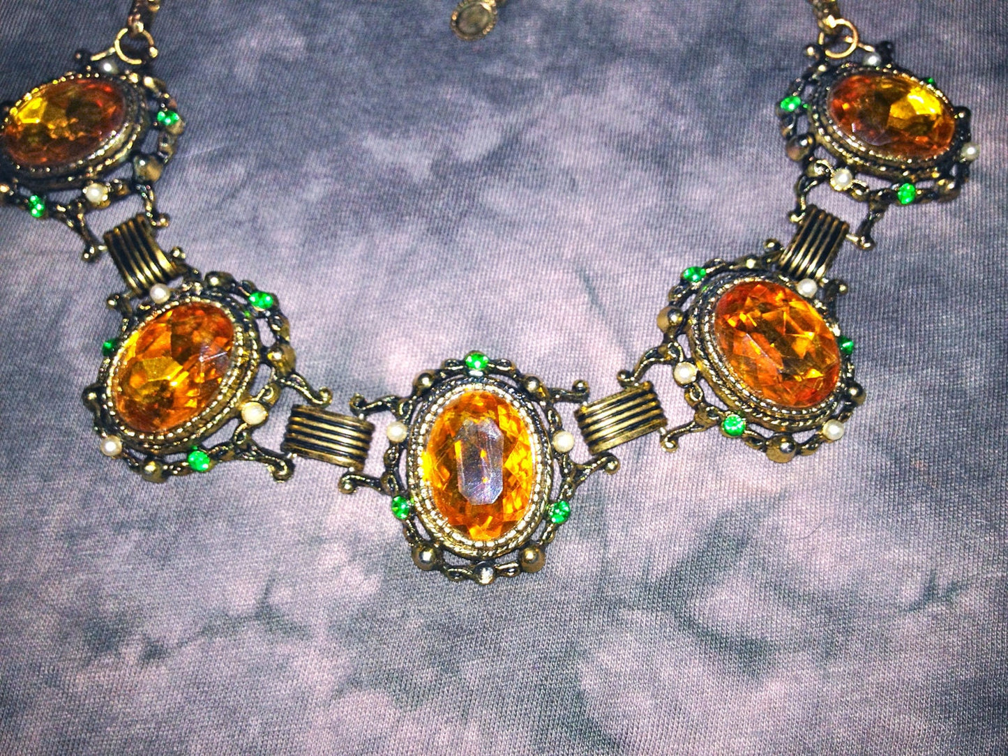 Incredible Victorian Bookchain Chunky Citrine & Peridot Crystal Choker Necklace