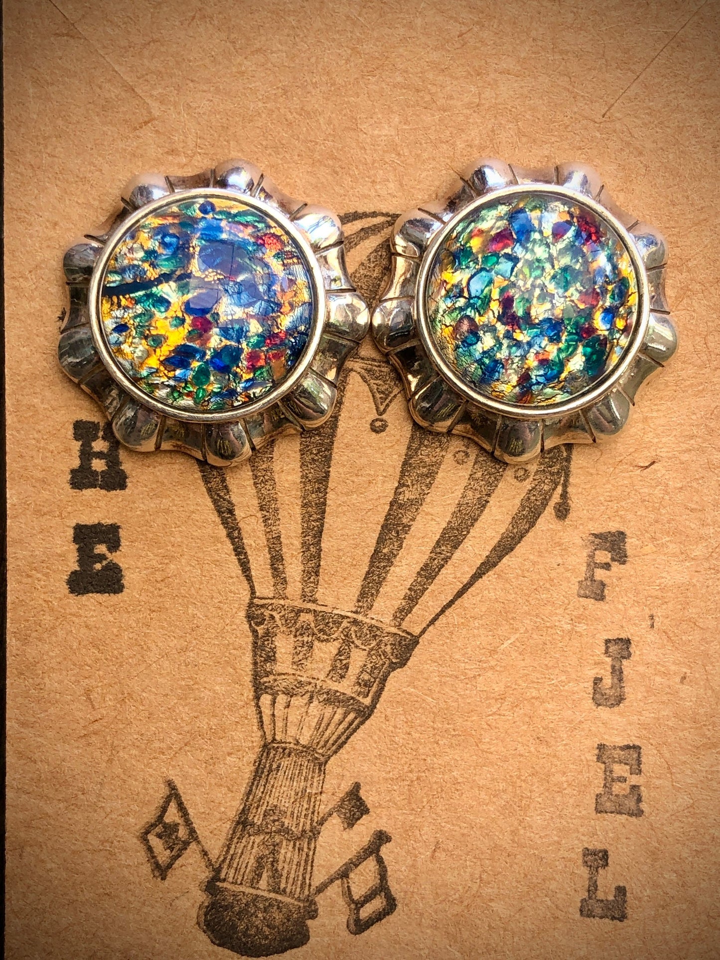 Dragons Breath Fire Opal Art Glass Sterling Silver Large Button Earrings