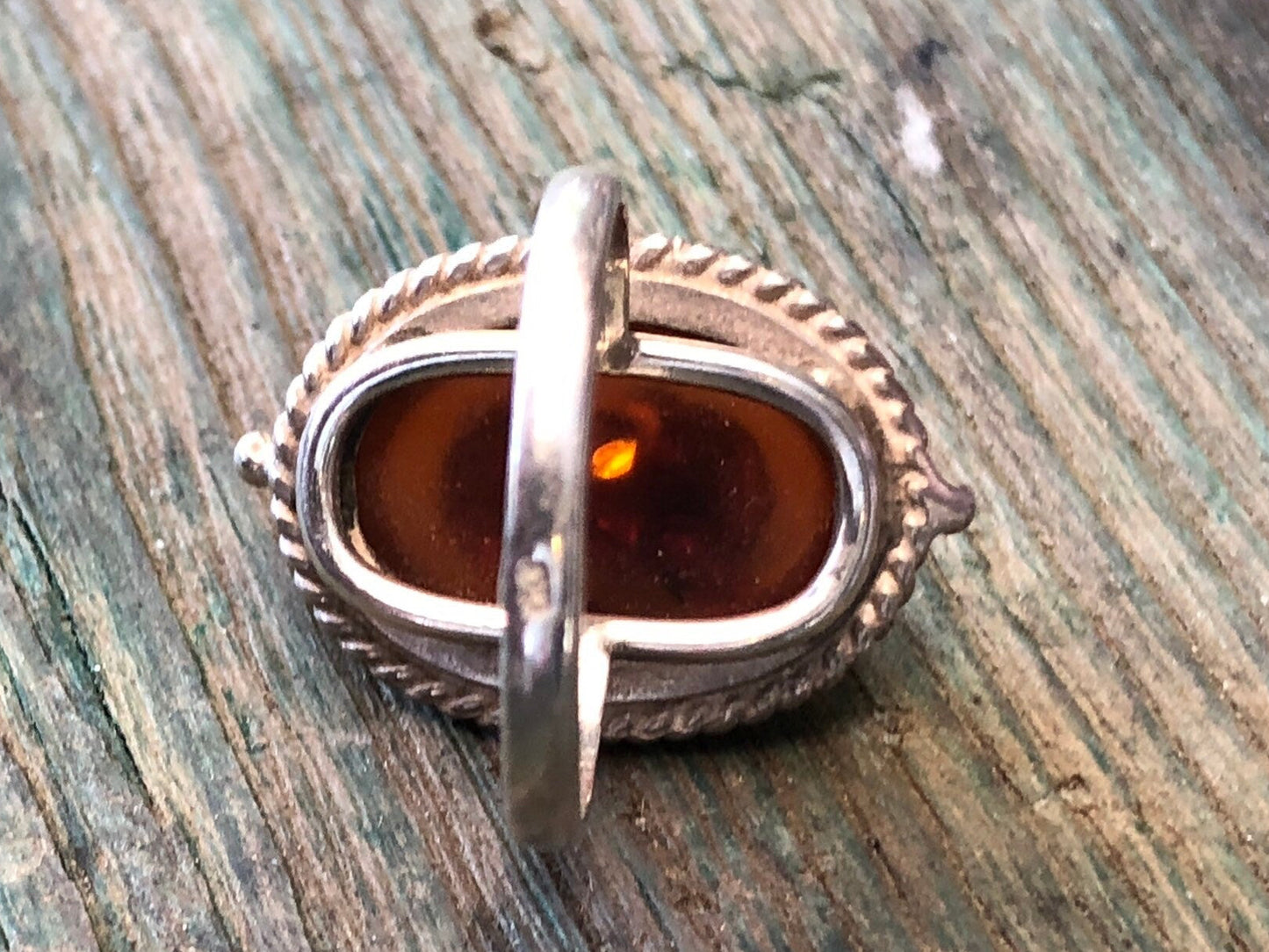 Vintage Sterling Silver & Baltic Amber Cast 925 Hallmarked Cameo Ring