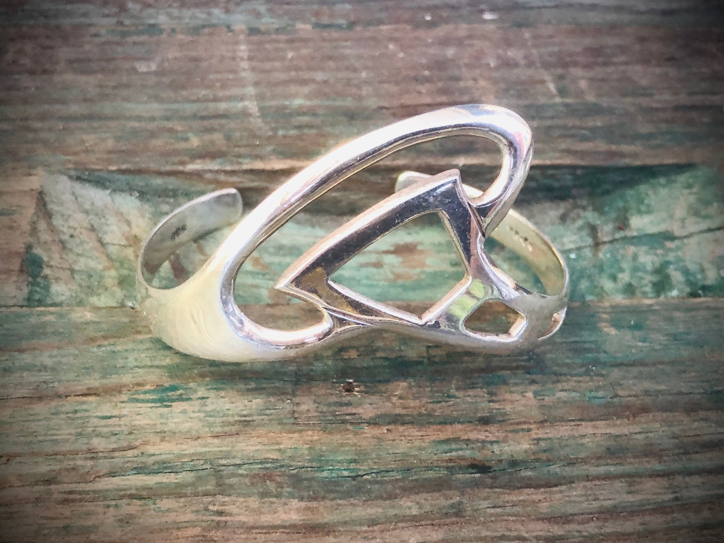 Vintage Modernist Mexican Geometric Chevron Sterling Silver Cuff Bracelet