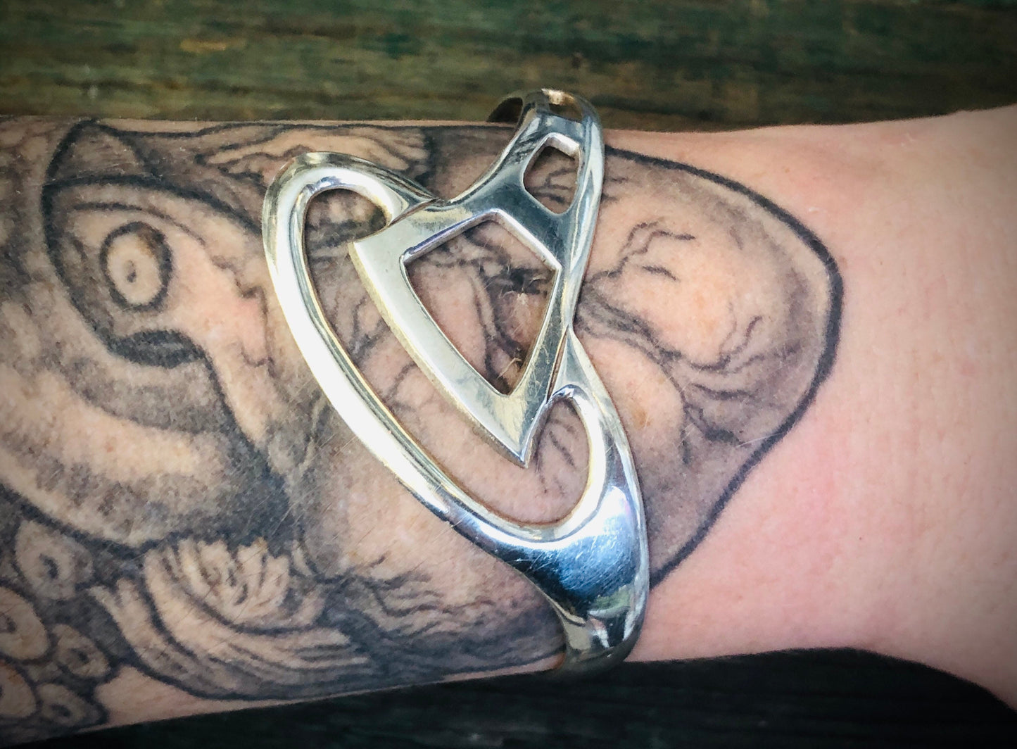 Vintage Modernist Mexican Geometric Chevron Sterling Silver Cuff Bracelet