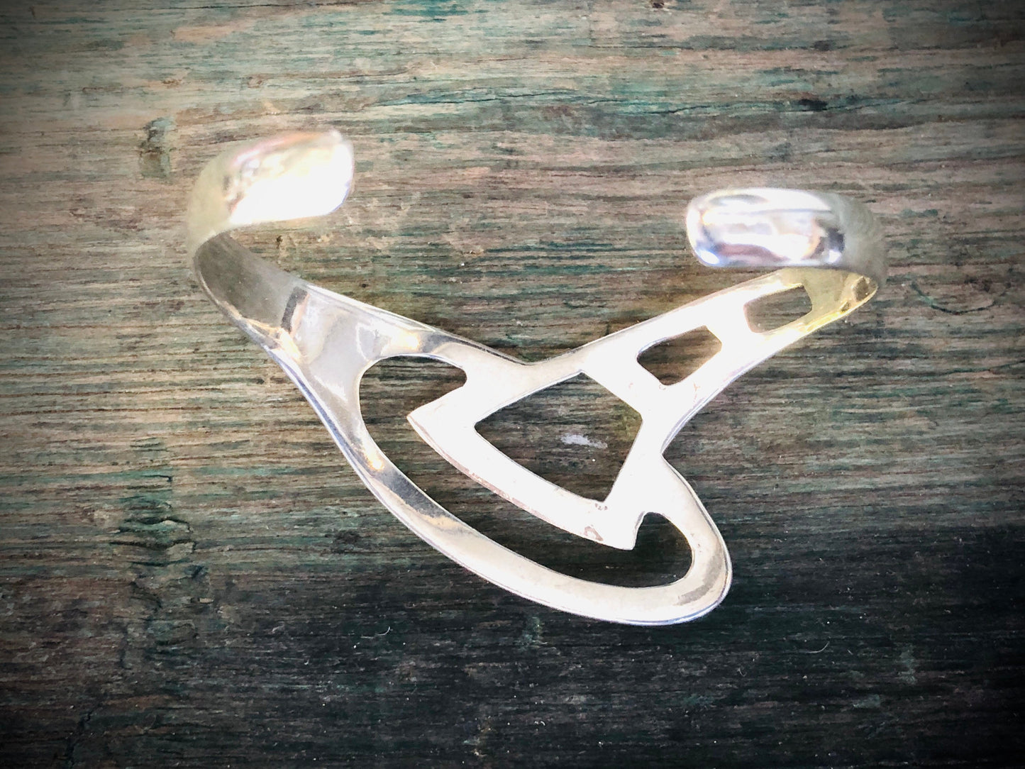 Vintage Modernist Mexican Geometric Chevron Sterling Silver Cuff Bracelet
