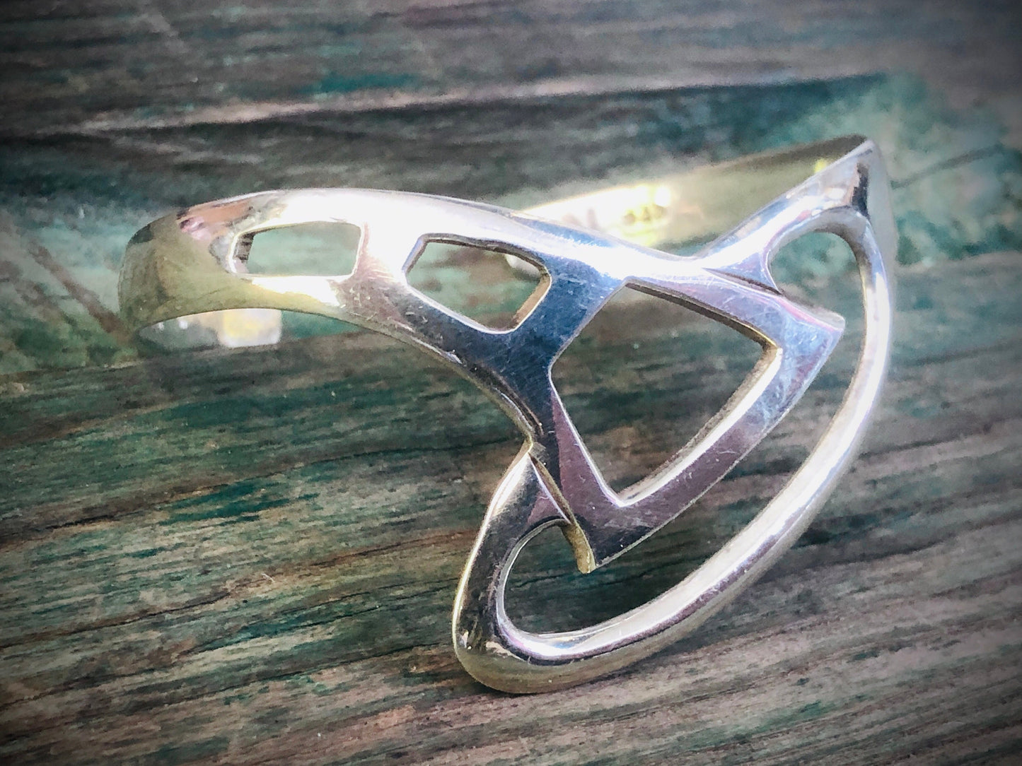 Vintage Modernist Mexican Geometric Chevron Sterling Silver Cuff Bracelet
