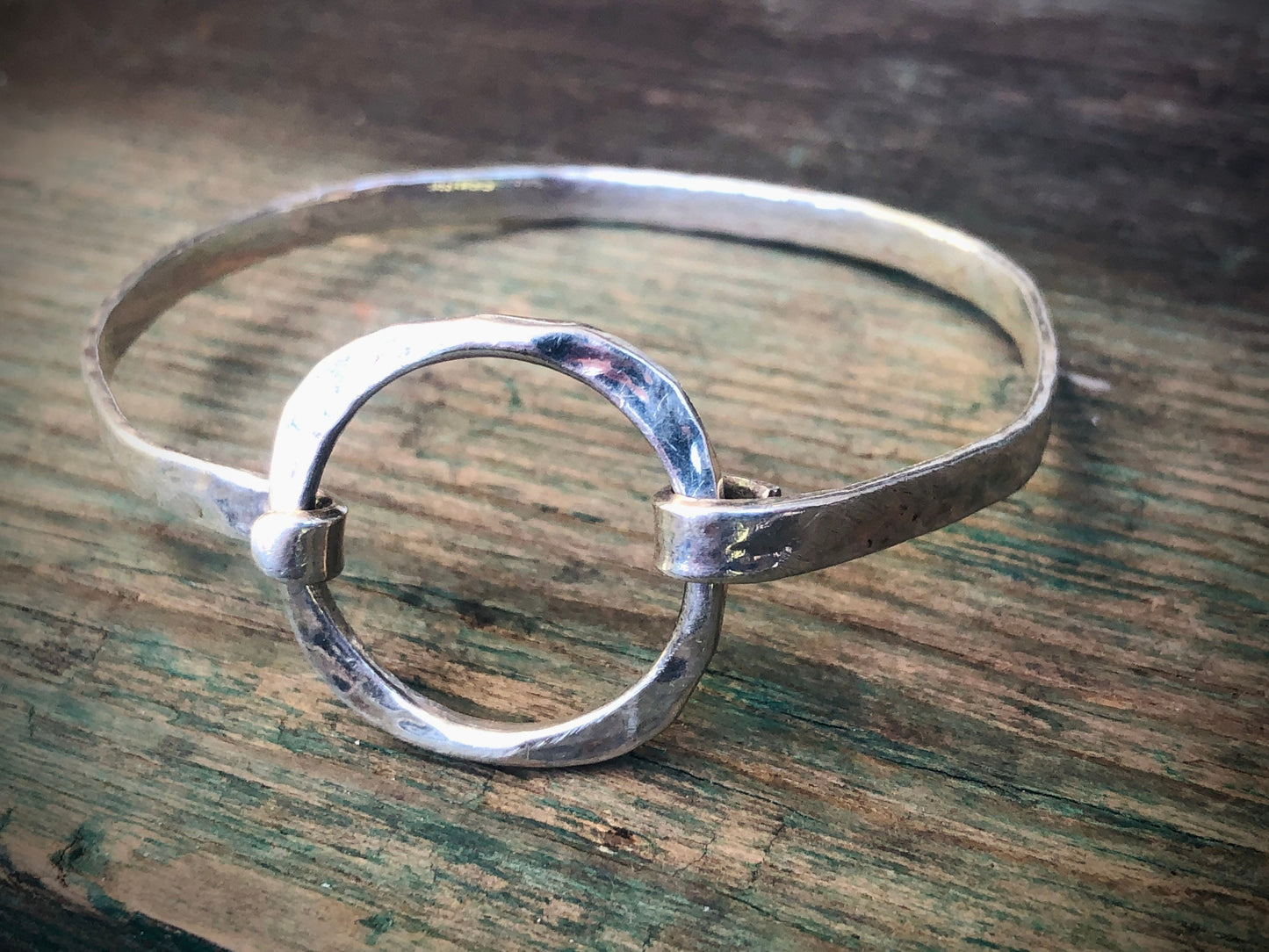 Vintage Sterling Silver Modernist Geometric Square Circle Hinged Bangle Bracelet