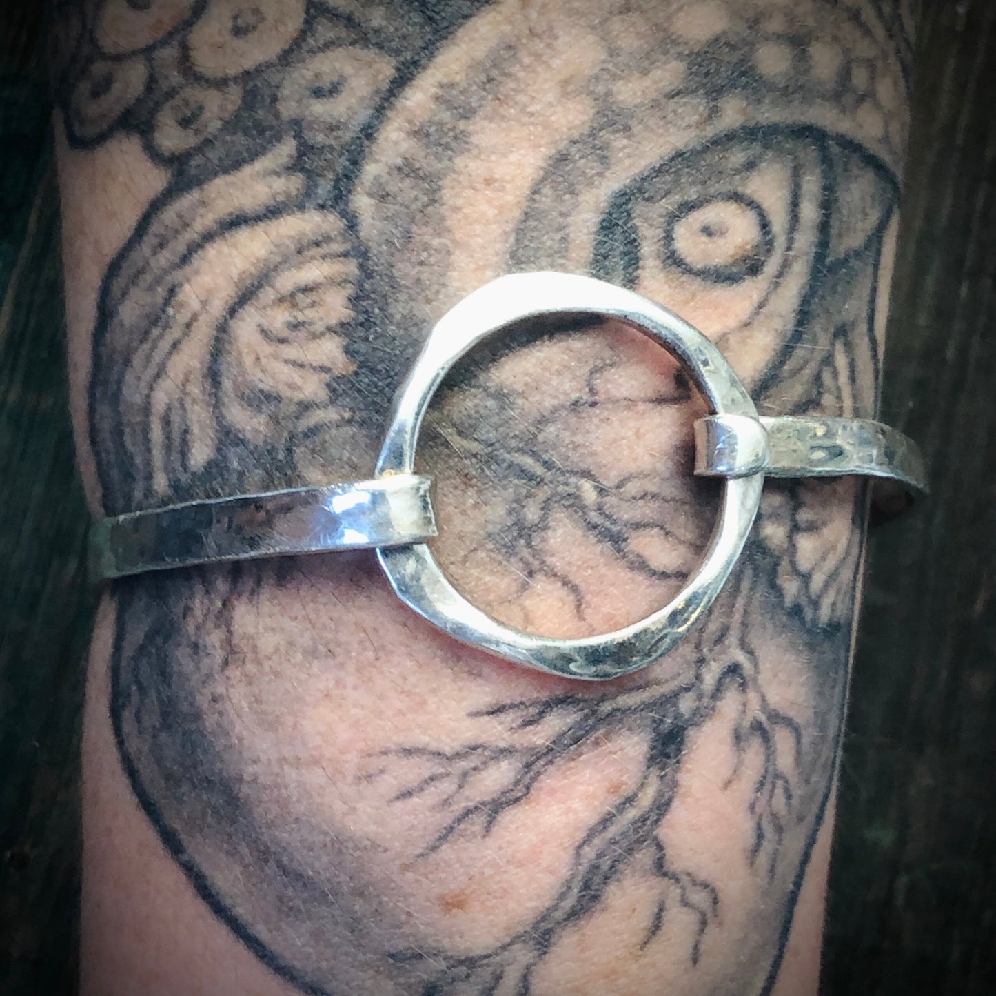 Vintage Sterling Silver Modernist Geometric Square Circle Hinged Bangle Bracelet