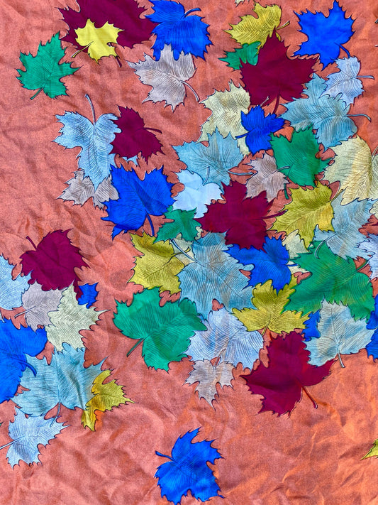 Vintage 100% Silk Scarf Fall Leaves Design