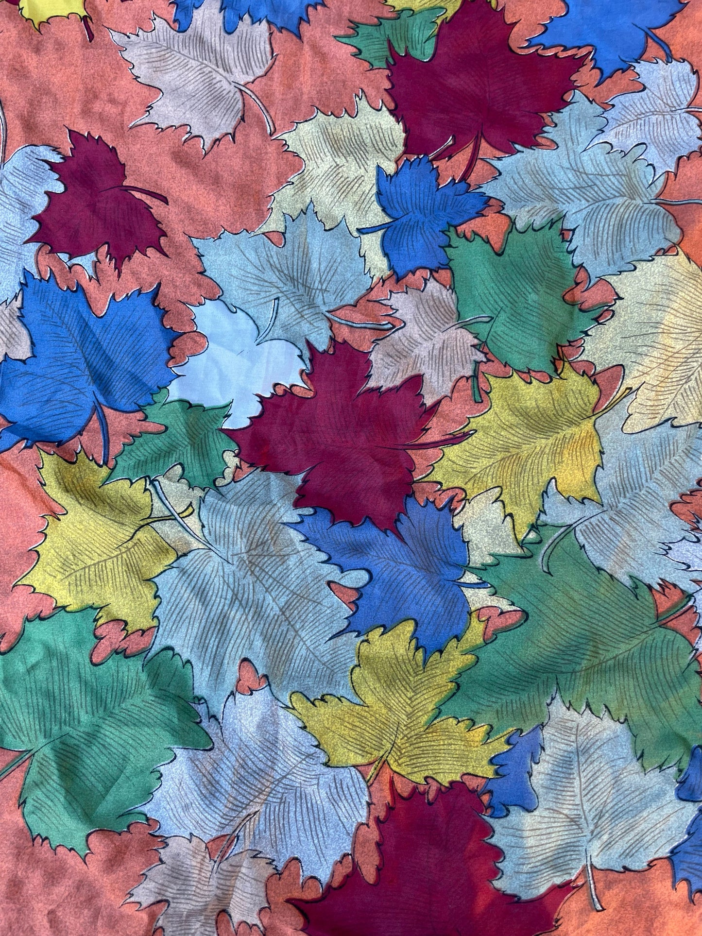 Vintage 100% Silk Scarf Fall Leaves Design