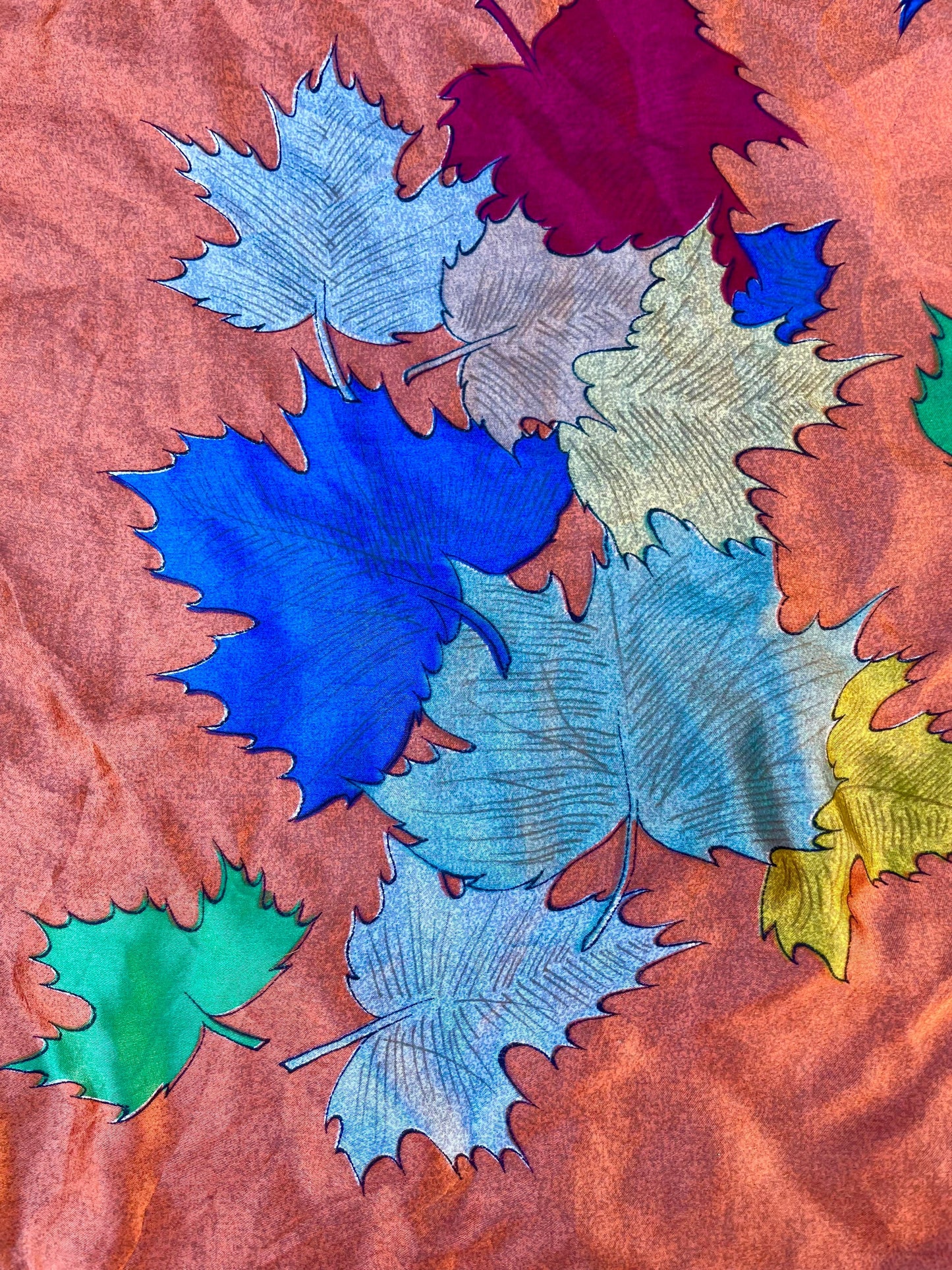 Vintage 100% Silk Scarf Fall Leaves Design