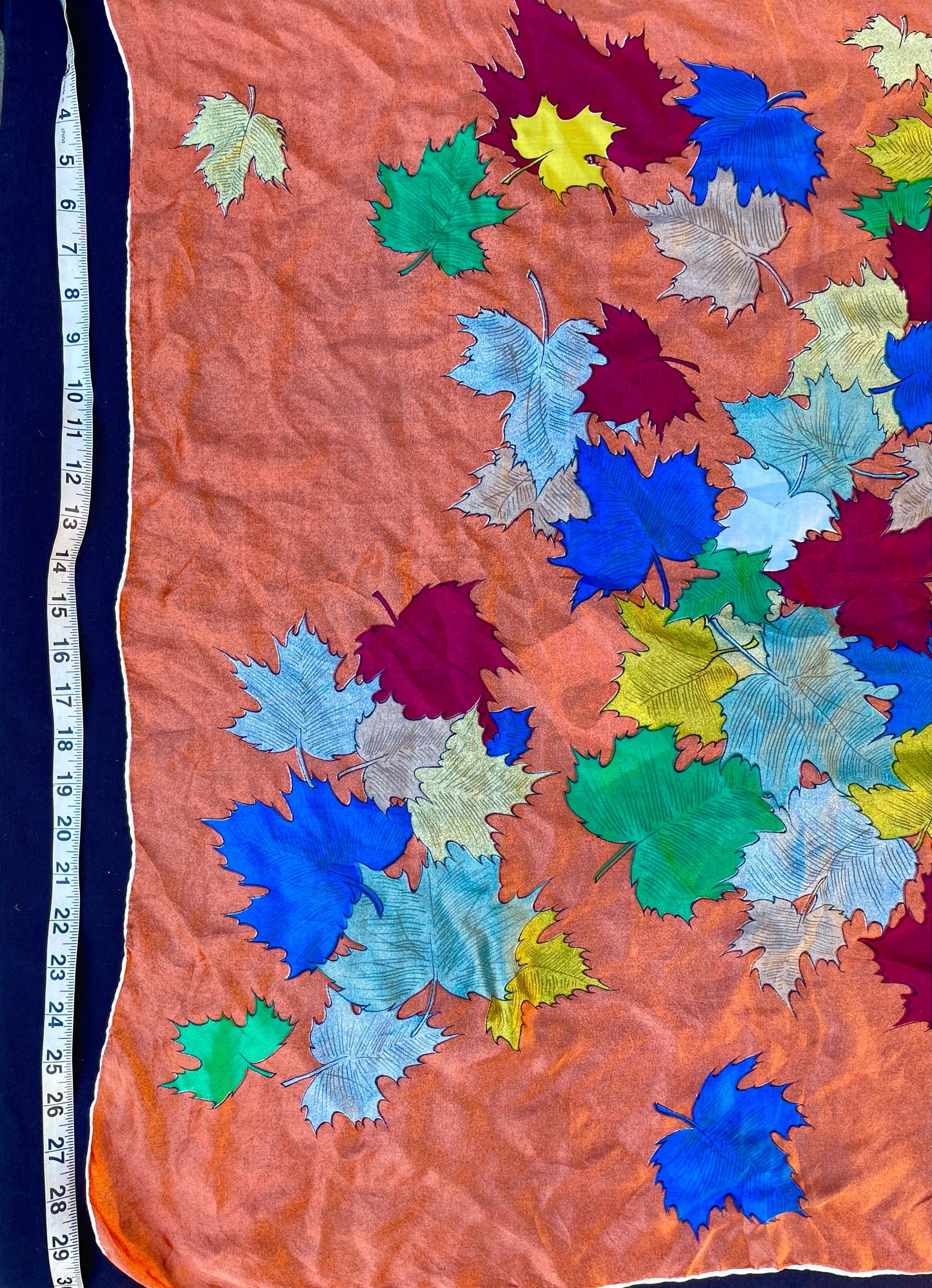 Vintage 100% Silk Scarf Fall Leaves Design