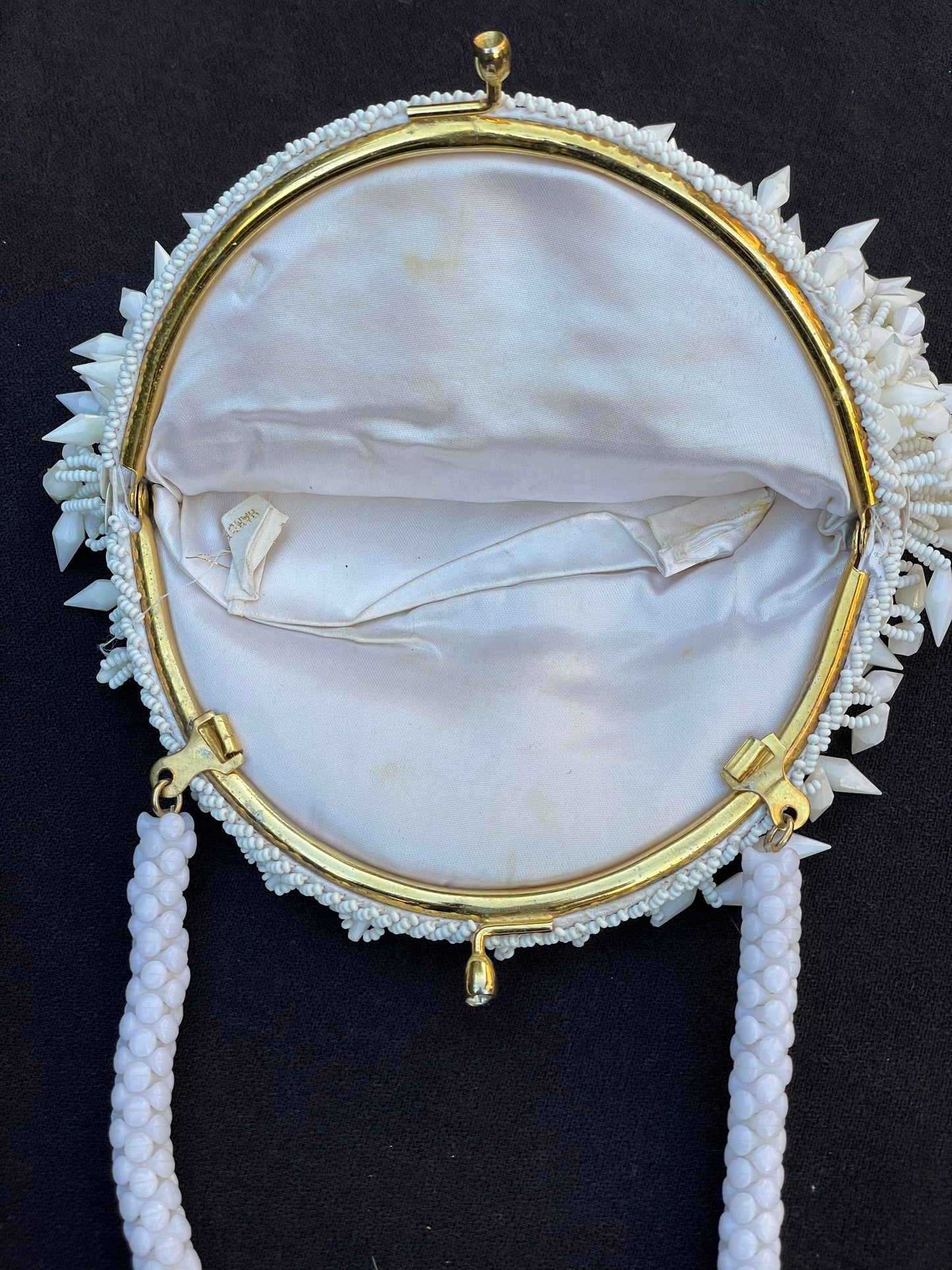 Vintage White Milk Glass Beaded Flapper Bag Purse