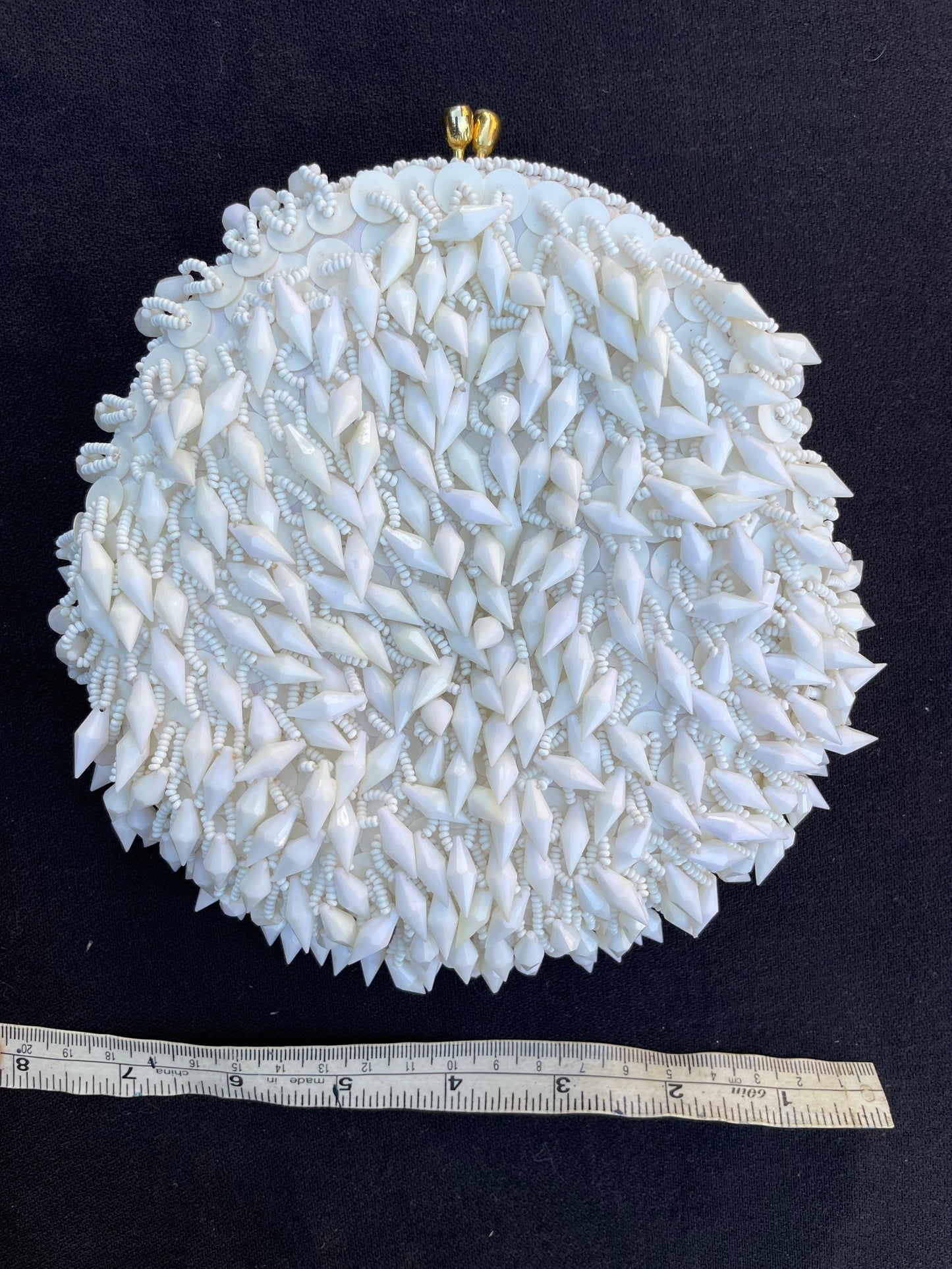 Vintage White Milk Glass Beaded Flapper Bag Purse