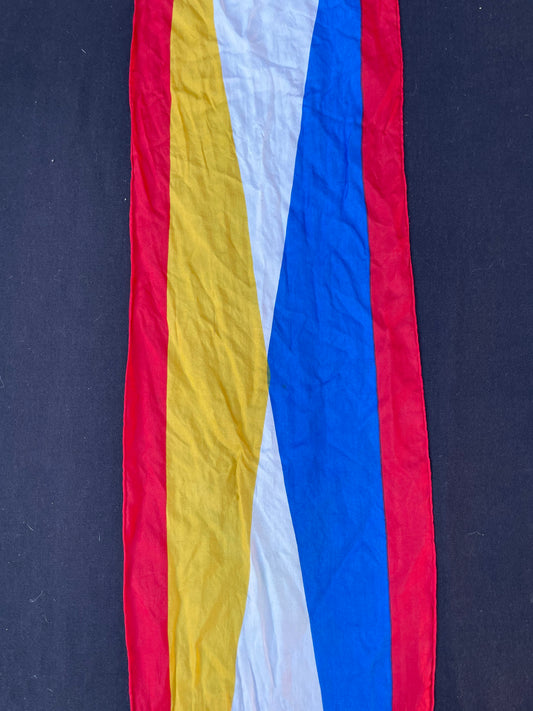 Vintage 1960 Silk Primary Color Block Geometric Scarf in Red, Blue, Yellow & White