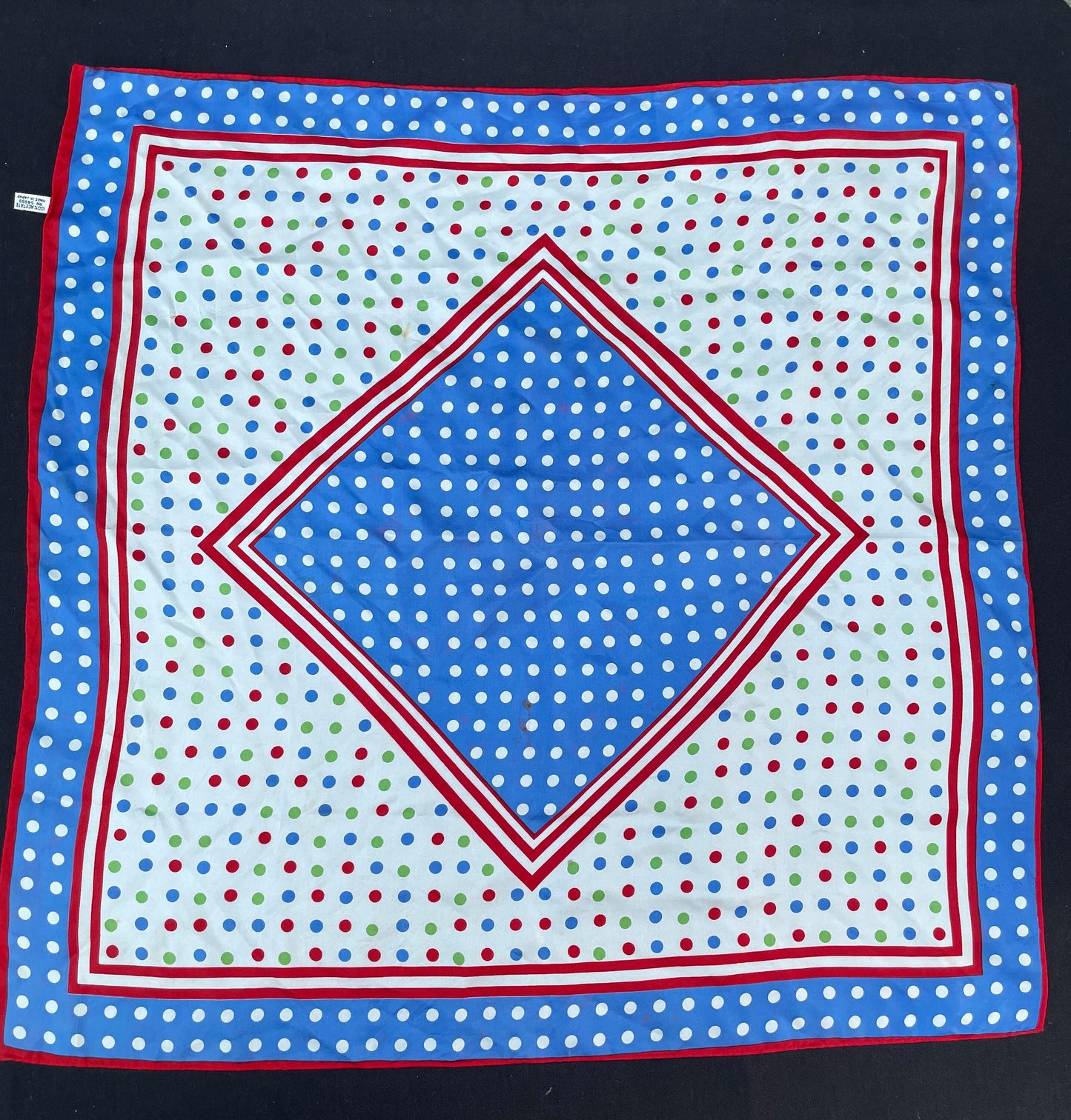 1980’s Vintage Scarf Fun Polka Dot Red Blue Green & White Clown Design