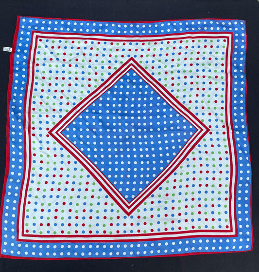 1980’s Vintage Scarf Fun Polka Dot Red Blue Green & White Clown Design