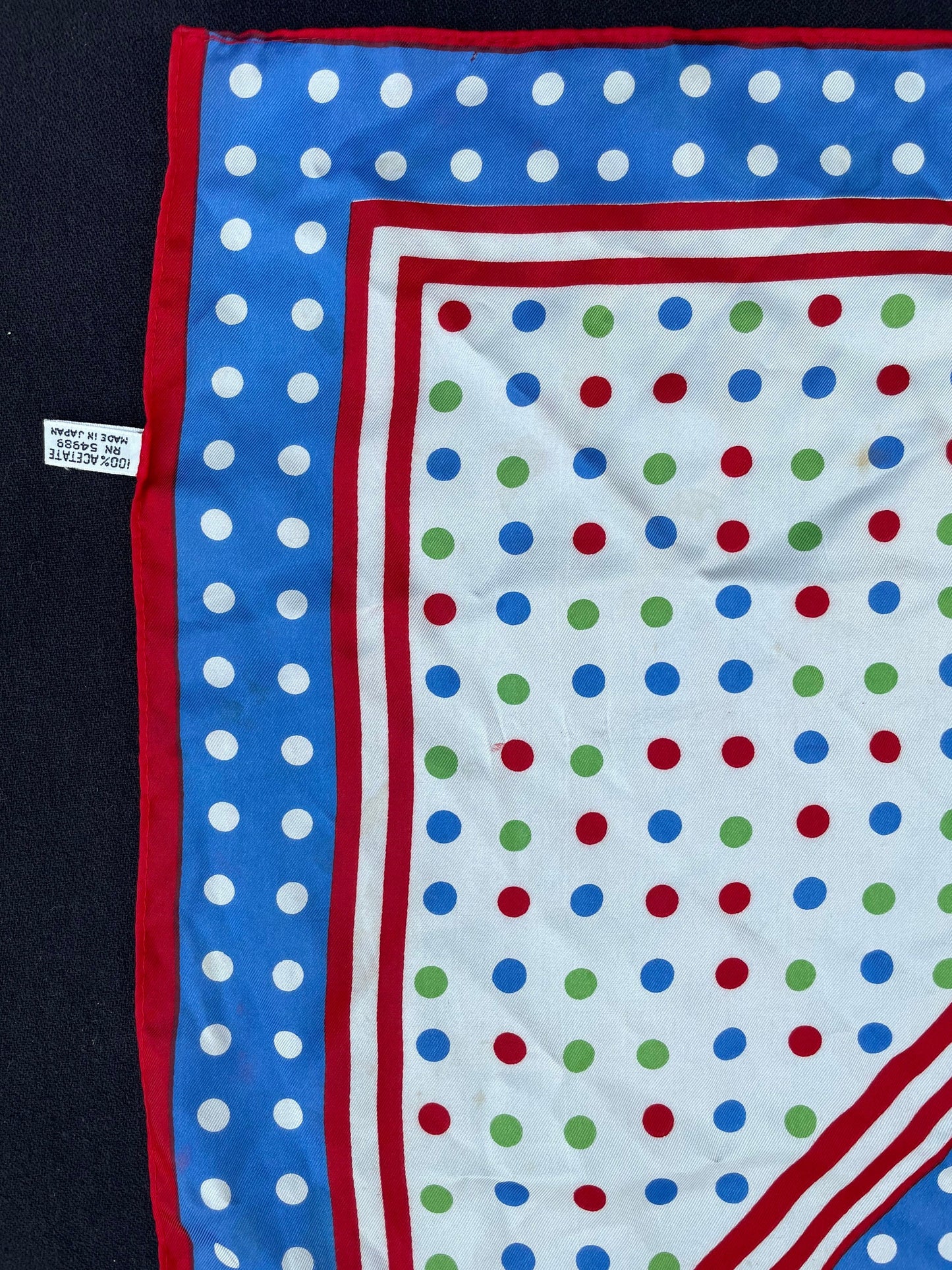 1980’s Vintage Scarf Fun Polka Dot Red Blue Green & White Clown Design