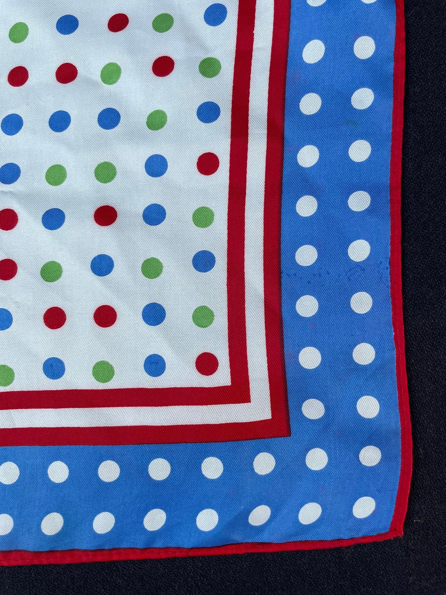 1980’s Vintage Scarf Fun Polka Dot Red Blue Green & White Clown Design