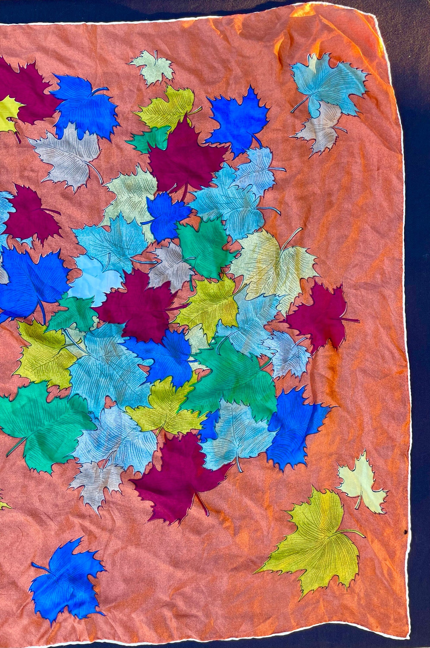 Vintage 100% Silk Scarf Fall Leaves Design