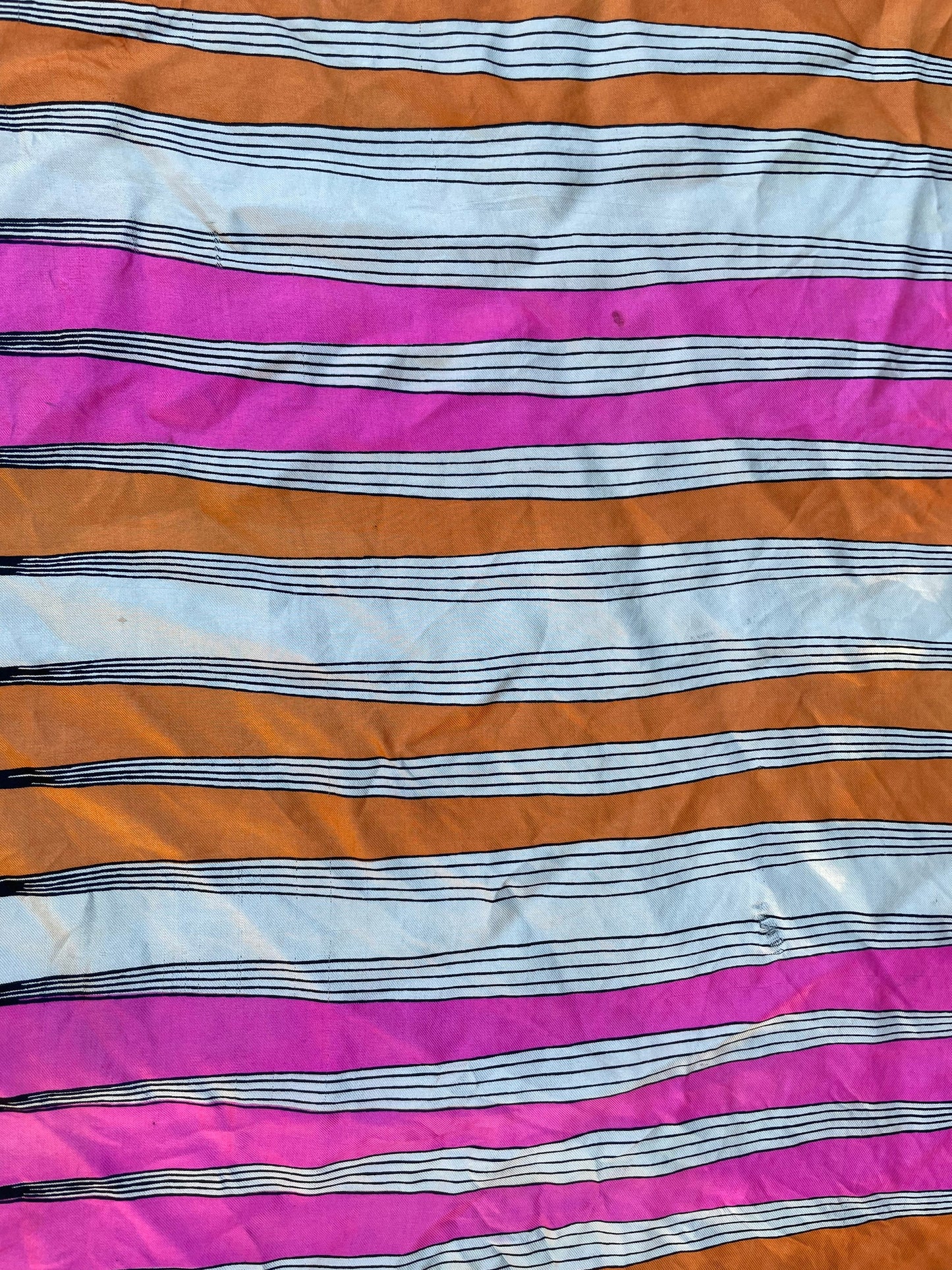 Vintage 1960 Geometric Designer Vera Scarf : Pink, Orange, White & Black Stripe