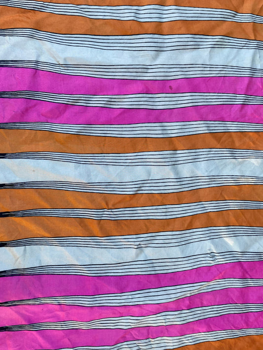 Vintage 1960 Geometric Designer Vera Scarf : Pink, Orange, White & Black Stripe