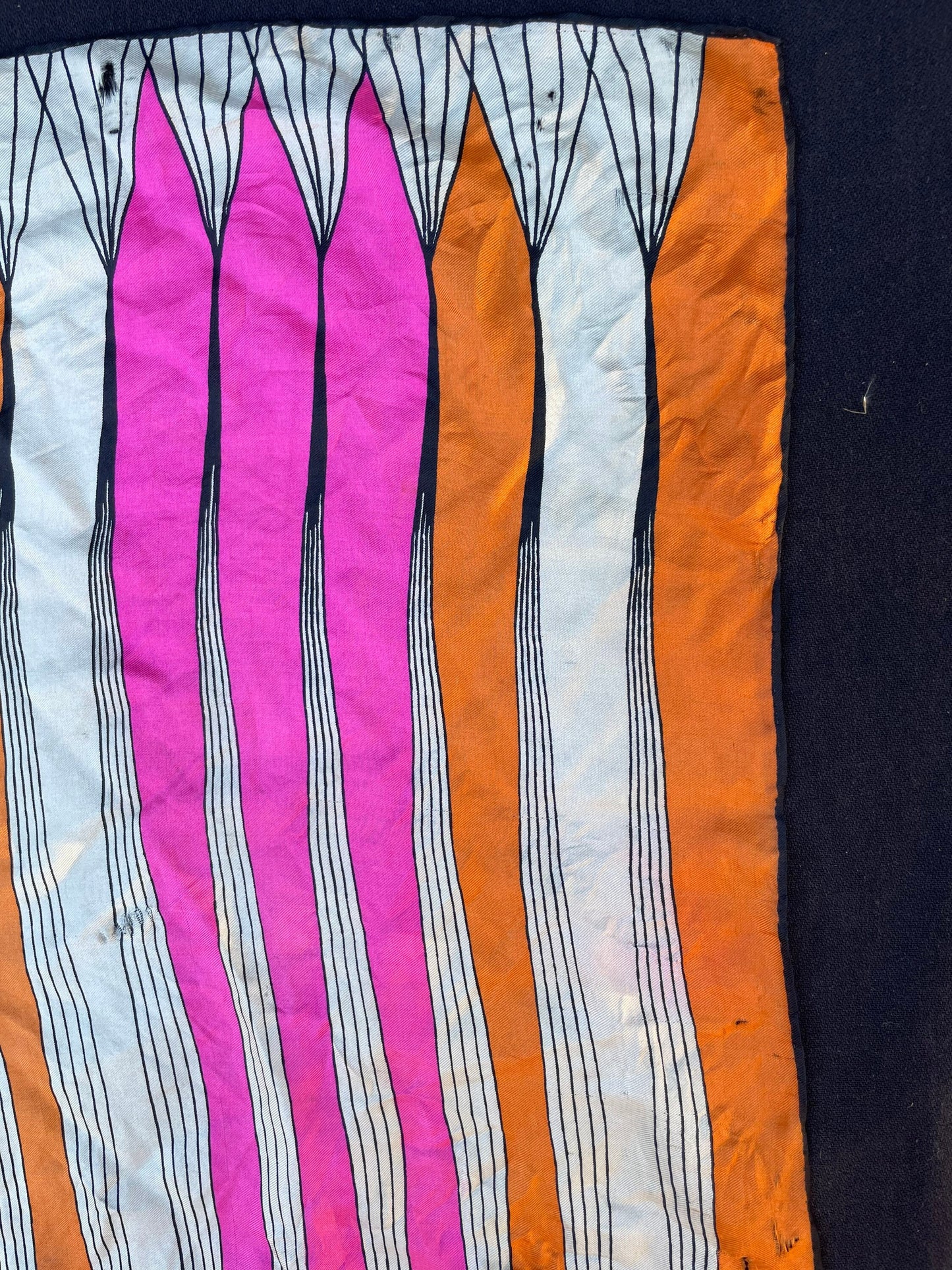 Vintage 1960 Geometric Designer Vera Scarf : Pink, Orange, White & Black Stripe