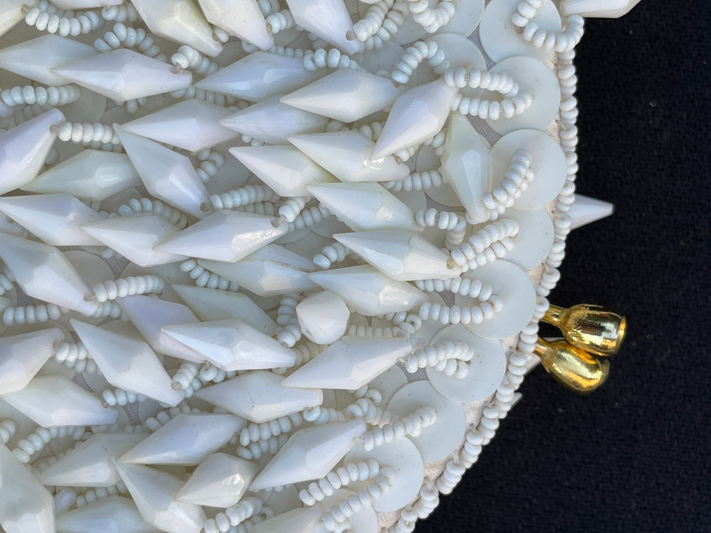 Vintage White Milk Glass Beaded Flapper Bag Purse