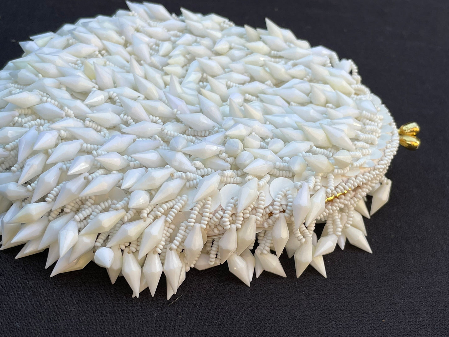 Vintage White Milk Glass Beaded Flapper Bag Purse