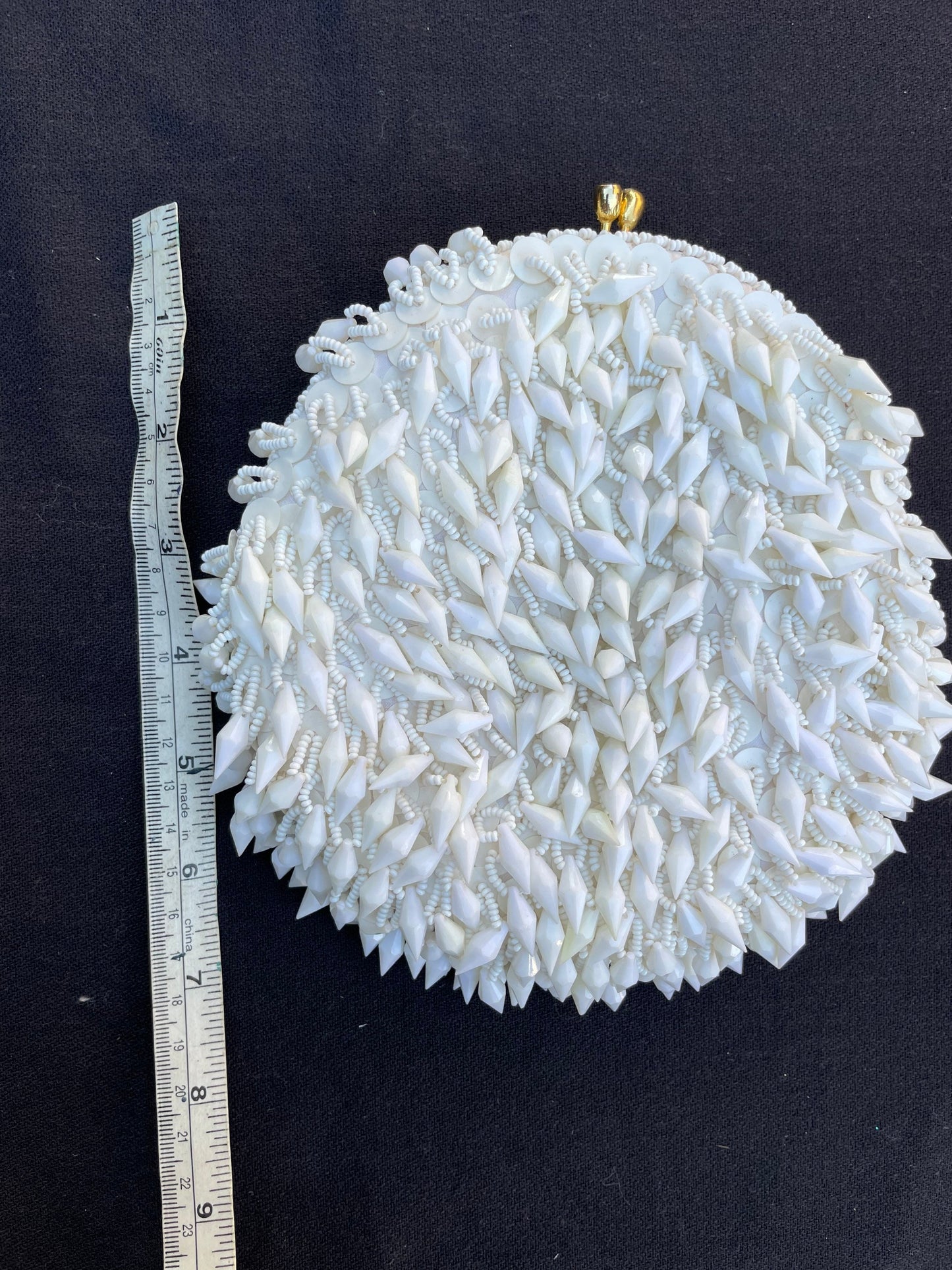 Vintage White Milk Glass Beaded Flapper Bag Purse