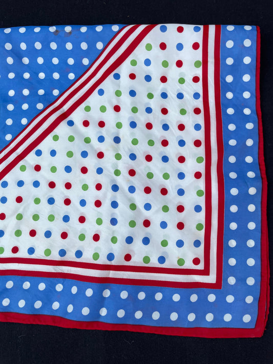 1980’s Vintage Scarf Fun Polka Dot Red Blue Green & White Clown Design