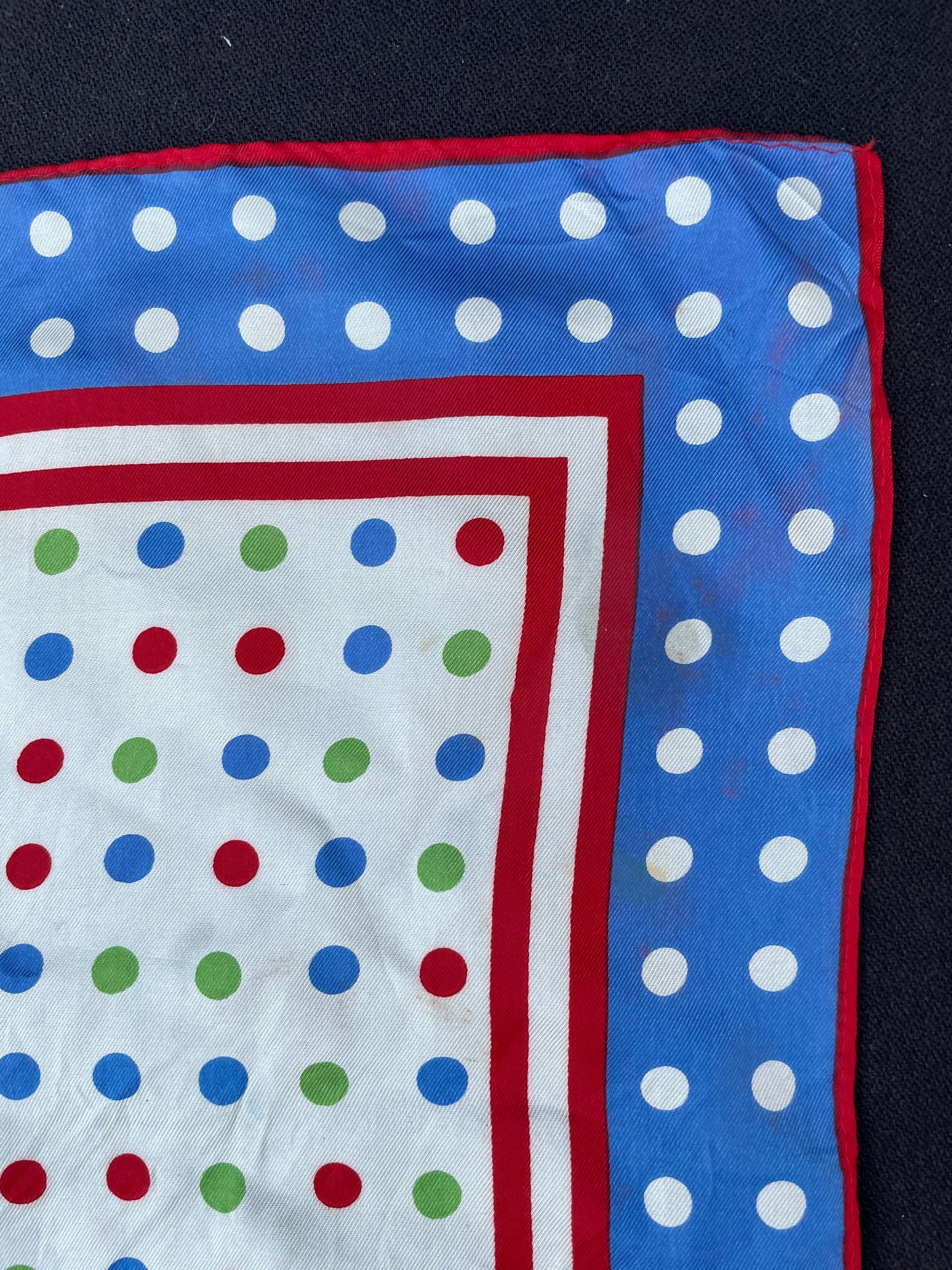1980’s Vintage Scarf Fun Polka Dot Red Blue Green & White Clown Design