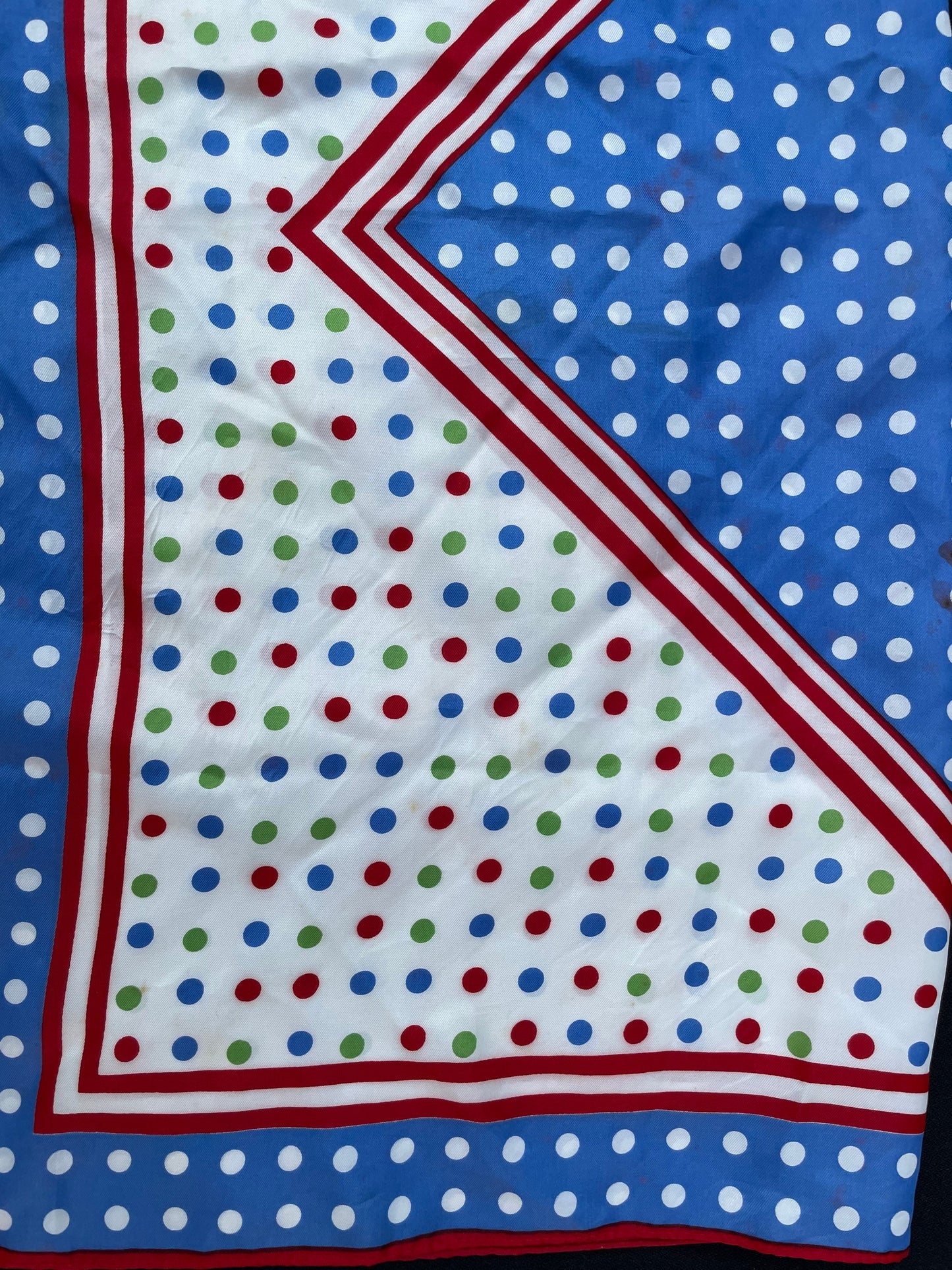 1980’s Vintage Scarf Fun Polka Dot Red Blue Green & White Clown Design