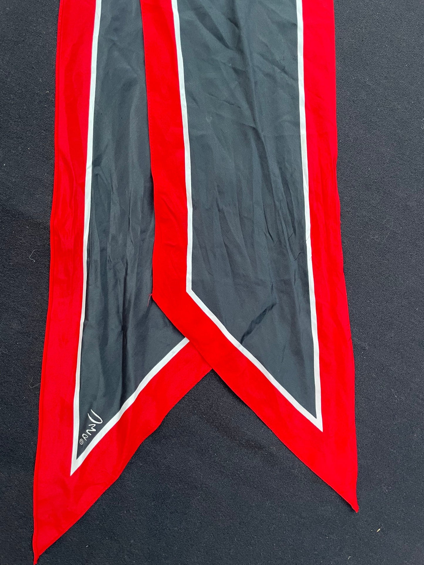 Vintage 1960 Vera Designer Red, Black & White Long Silk Scarf