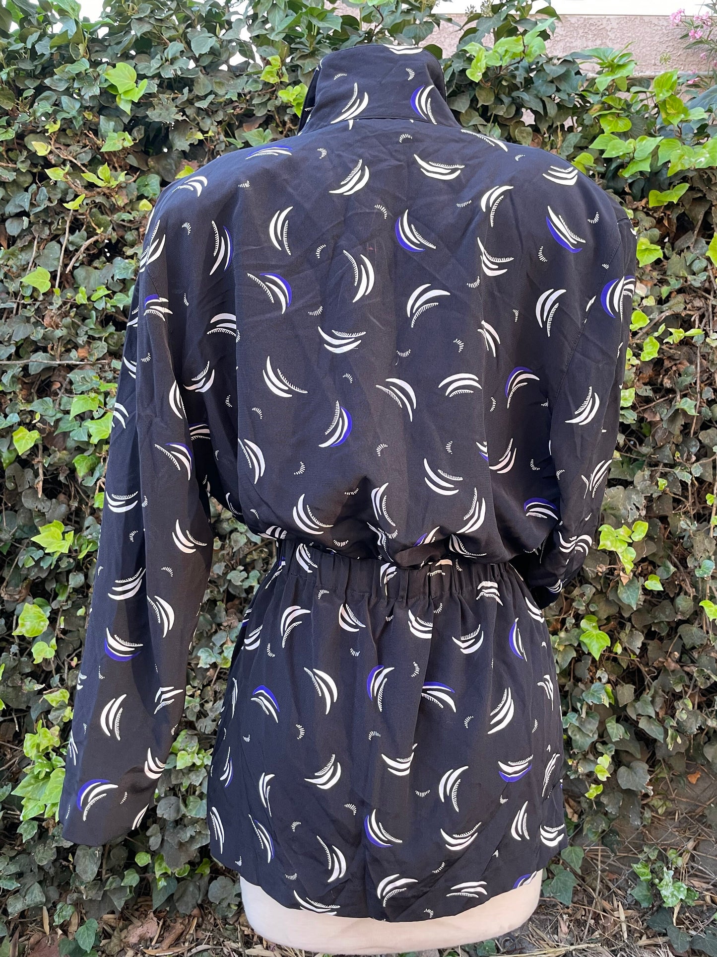 Vintage 1990’s Lightweight Long Blazer Style Black, Purple & White Pattern Jacket