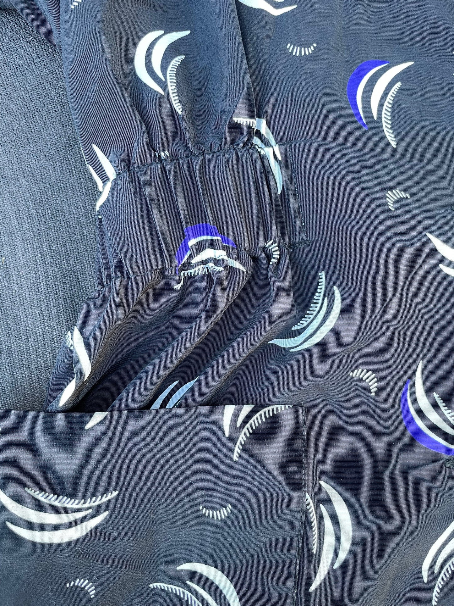 Vintage 1990’s Lightweight Long Blazer Style Black, Purple & White Pattern Jacket