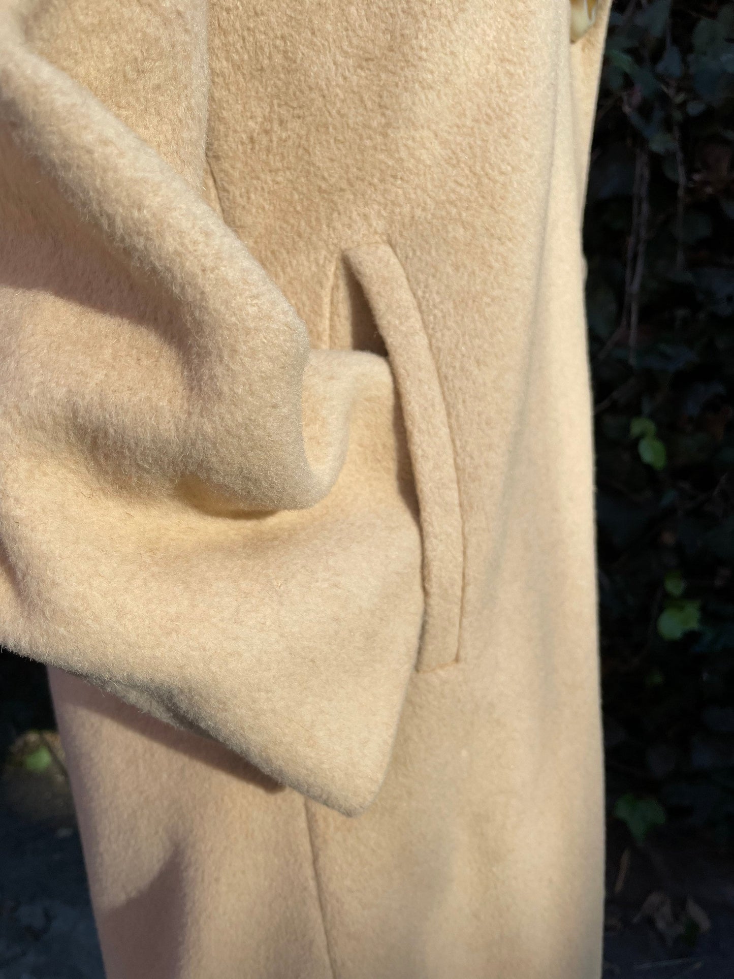1960 Vintage Light Tan Camel Hair & Fur Collar Long Coat