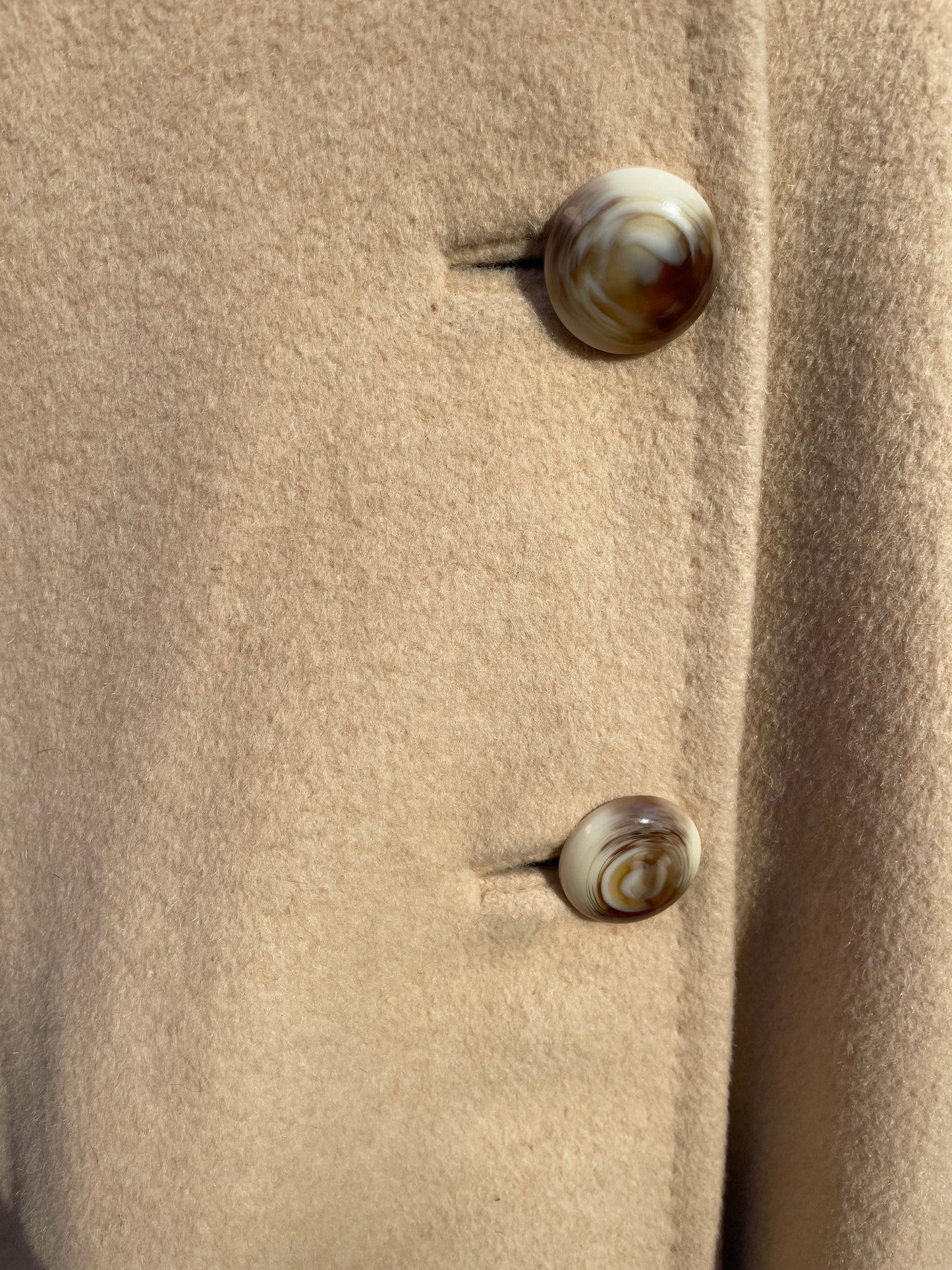 1960 Vintage Light Tan Camel Hair & Fur Collar Long Coat