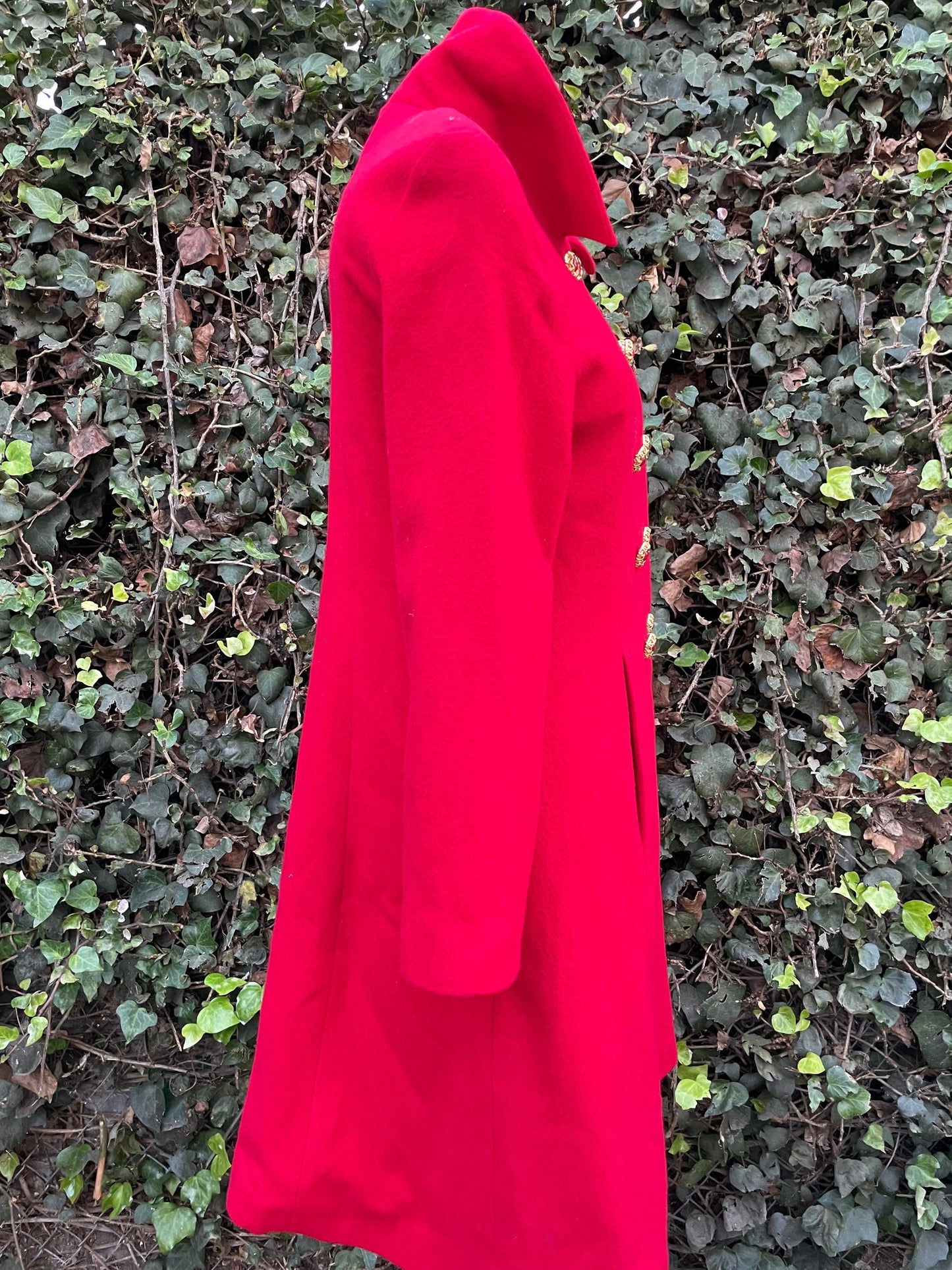 Vintage Red Wool Jewel Button Red Long Peacoat