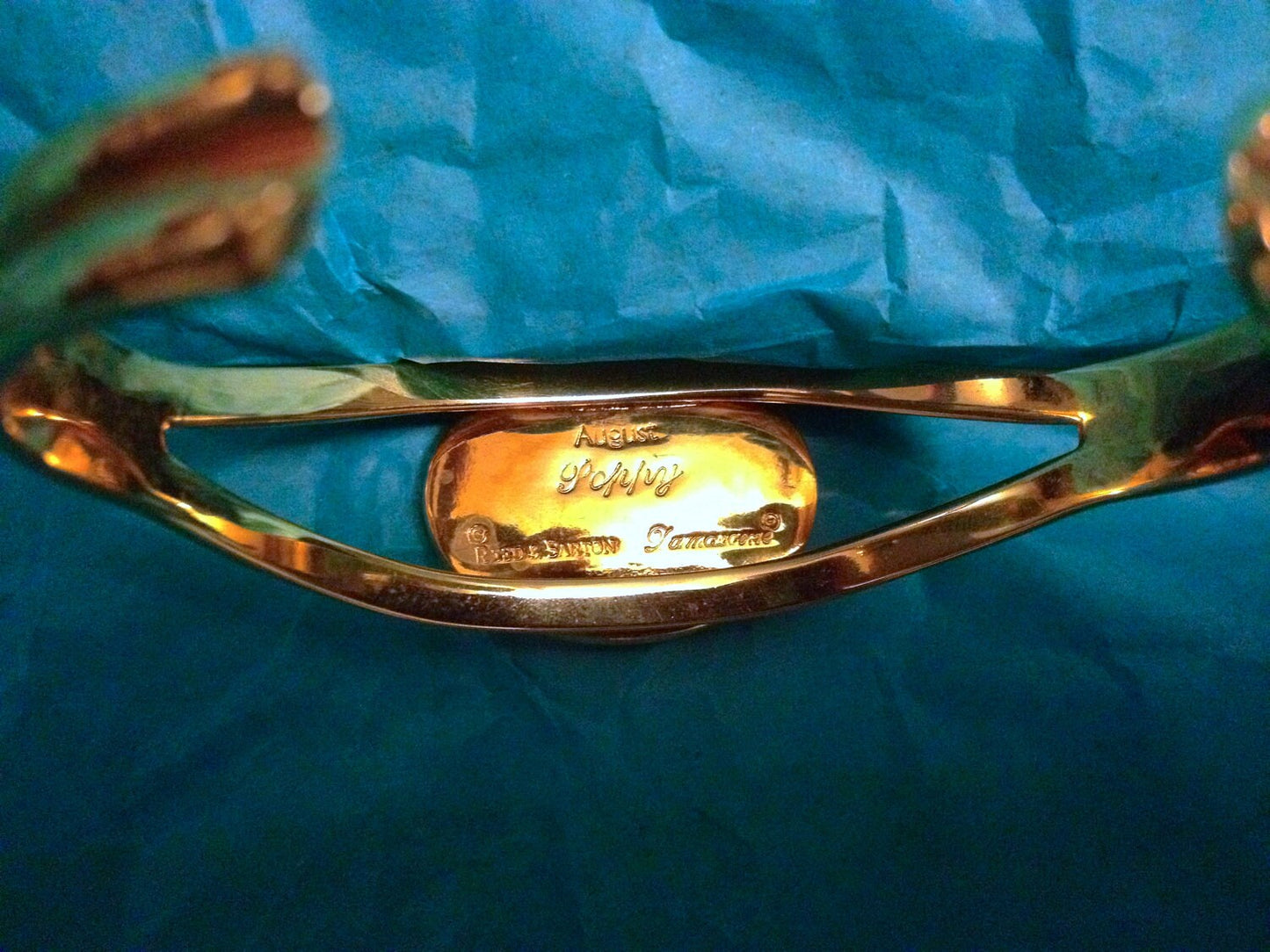 Vintage Reed & Barton Poppy Flower Damascening Gold Over Silver Cuff Bracelet